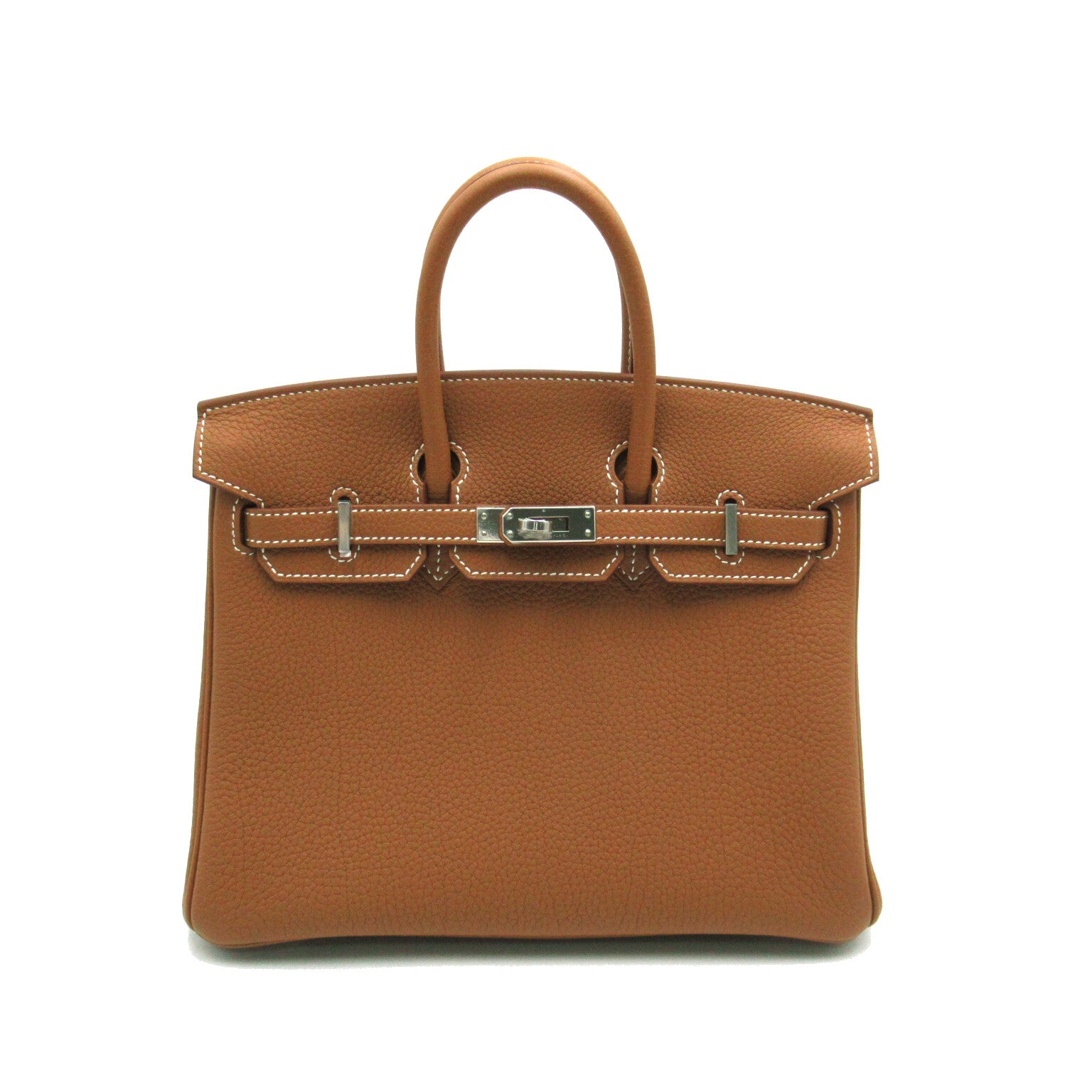 HERMES Togo Leather Birkin 25 Silver Buckle Hand Bag Gold/Brown