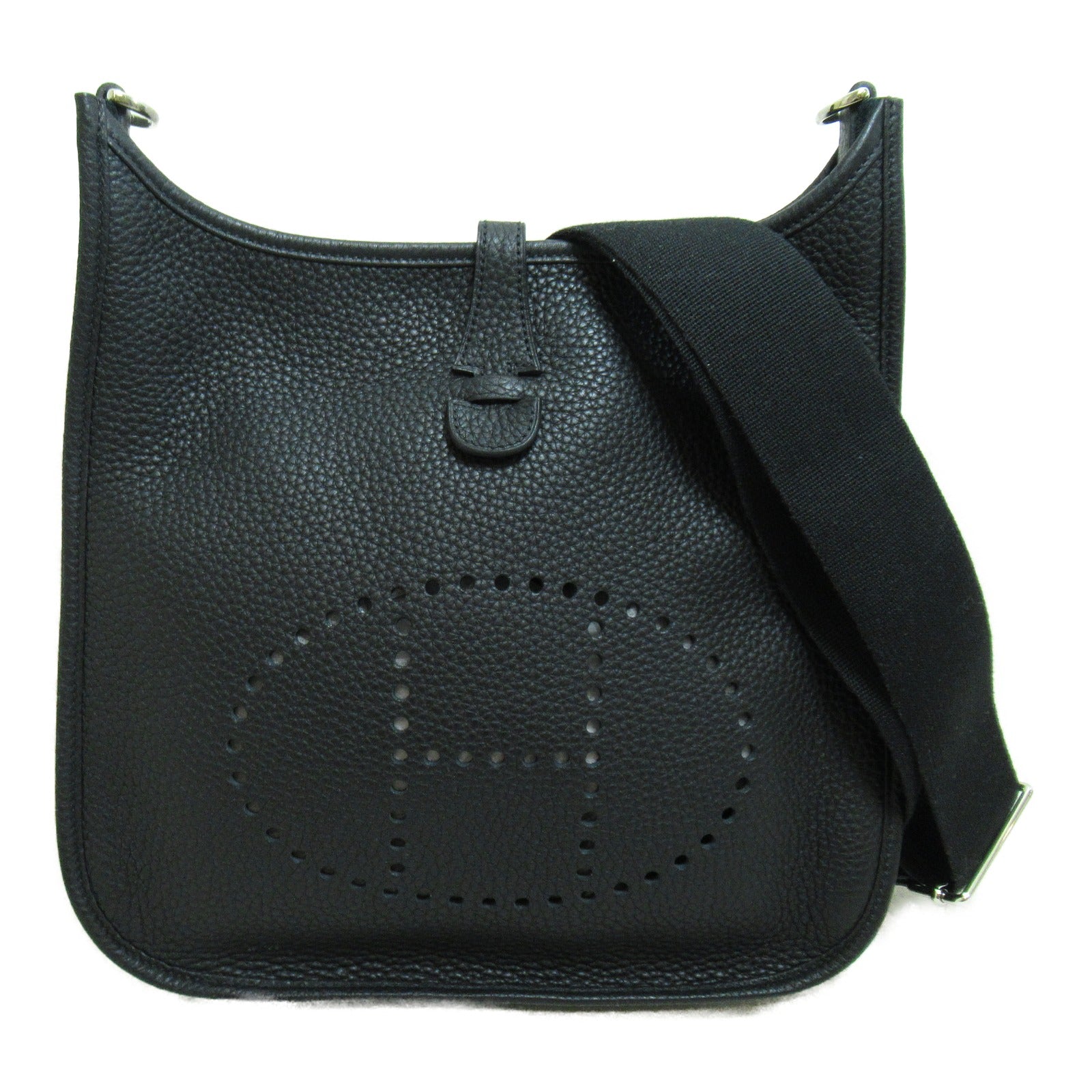 HERMES Clemence皮革Evelyne PM銀扣肩背袋黒色Noir