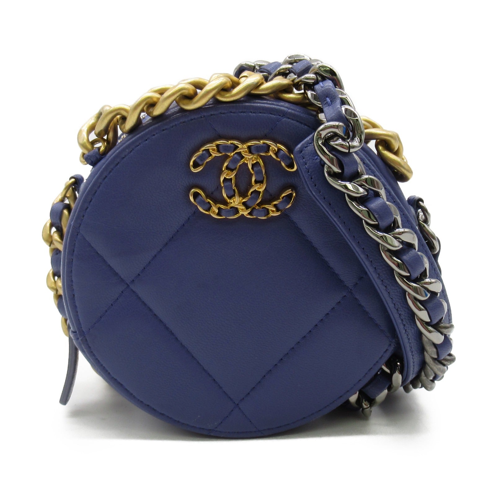 CHANEL 【激減優惠】菱格皮革Chanel 19 Round Bag金扣手挽肩背兩