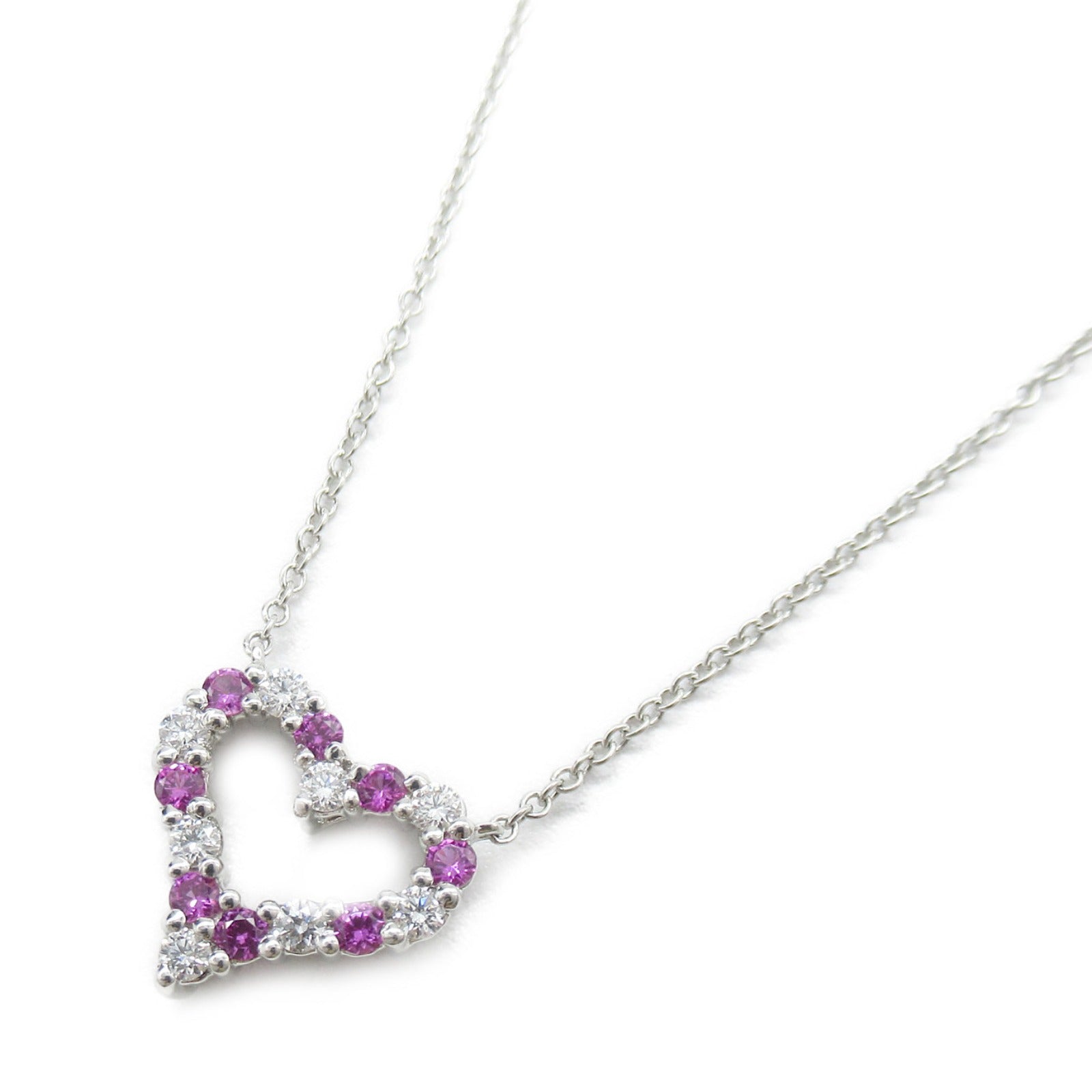 TIFFANY&CO 【激減優惠】950鉑金Sentimental Heart Pink Sapphire Diamond Necklace粉紅藍寶石/鑽石項鍊
