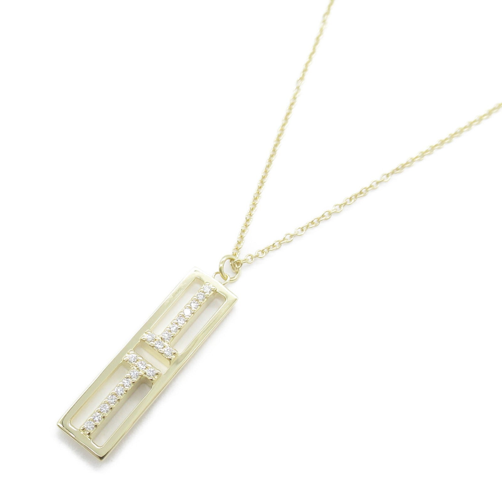 TIFFANY¡®CO (PRICE DOWN) T TWO Vertical Bar Diamond Necklace 18K Yellow Gold