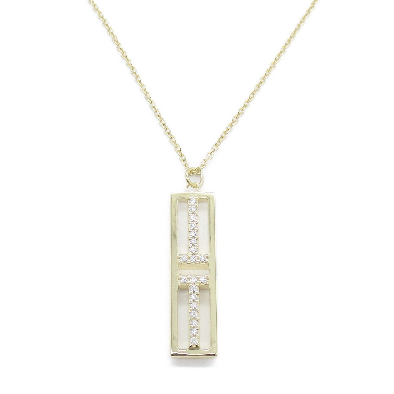 TIFFANY¡®CO (PRICE DOWN) T TWO Vertical Bar Diamond Necklace 18K Yellow Gold