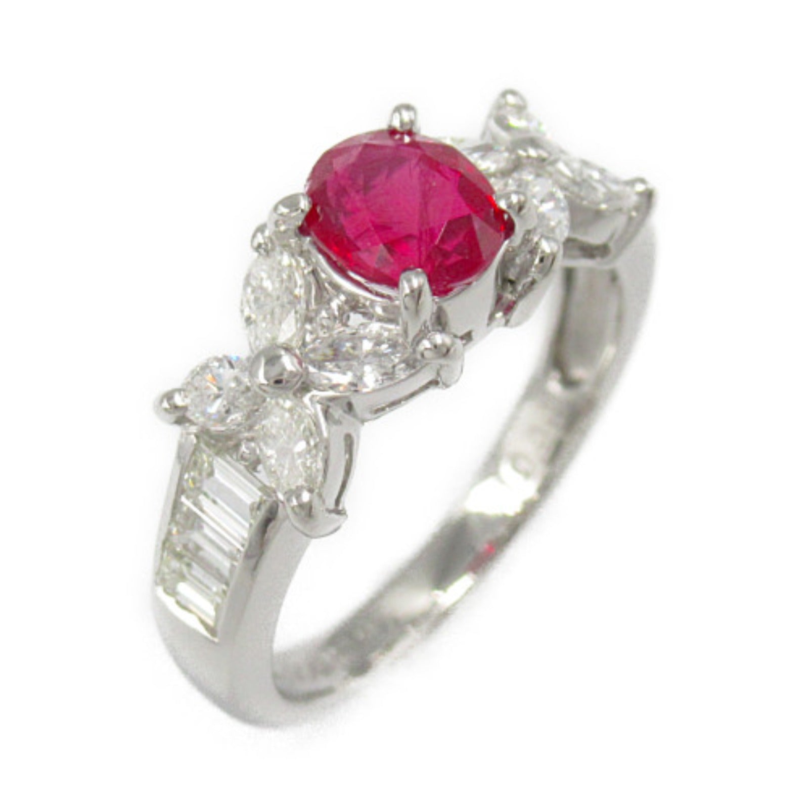 JEWELRY 【激減優惠】PT900鉑金Ruby Diamond Ring紅寶石/鑽石戒指US#6.25