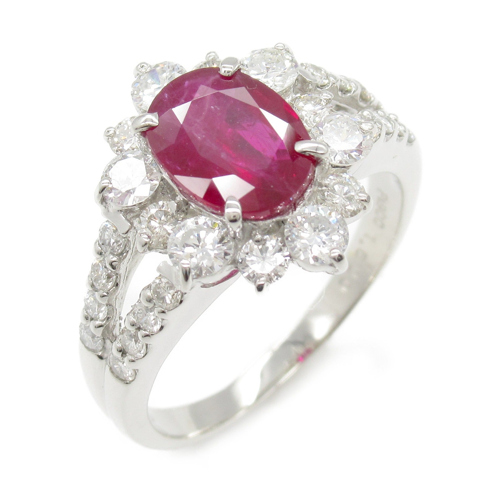 JEWELRY PT900鉑金Ruby Diamond紅寶石/鑽石戒指US#5.75