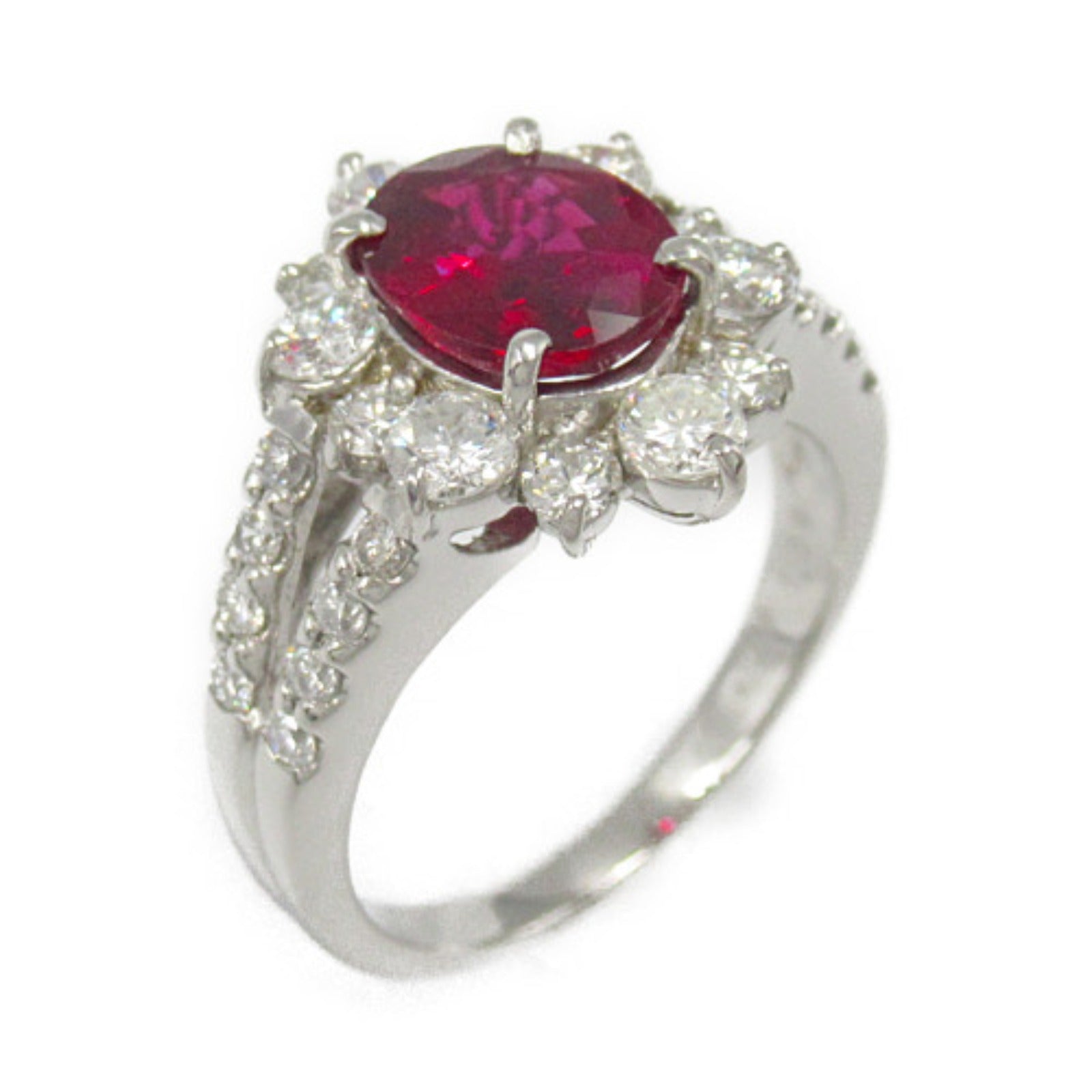 JEWELRY PT900鉑金Ruby/Diamond Ring紅寶石/鑽石戒指US#5.5