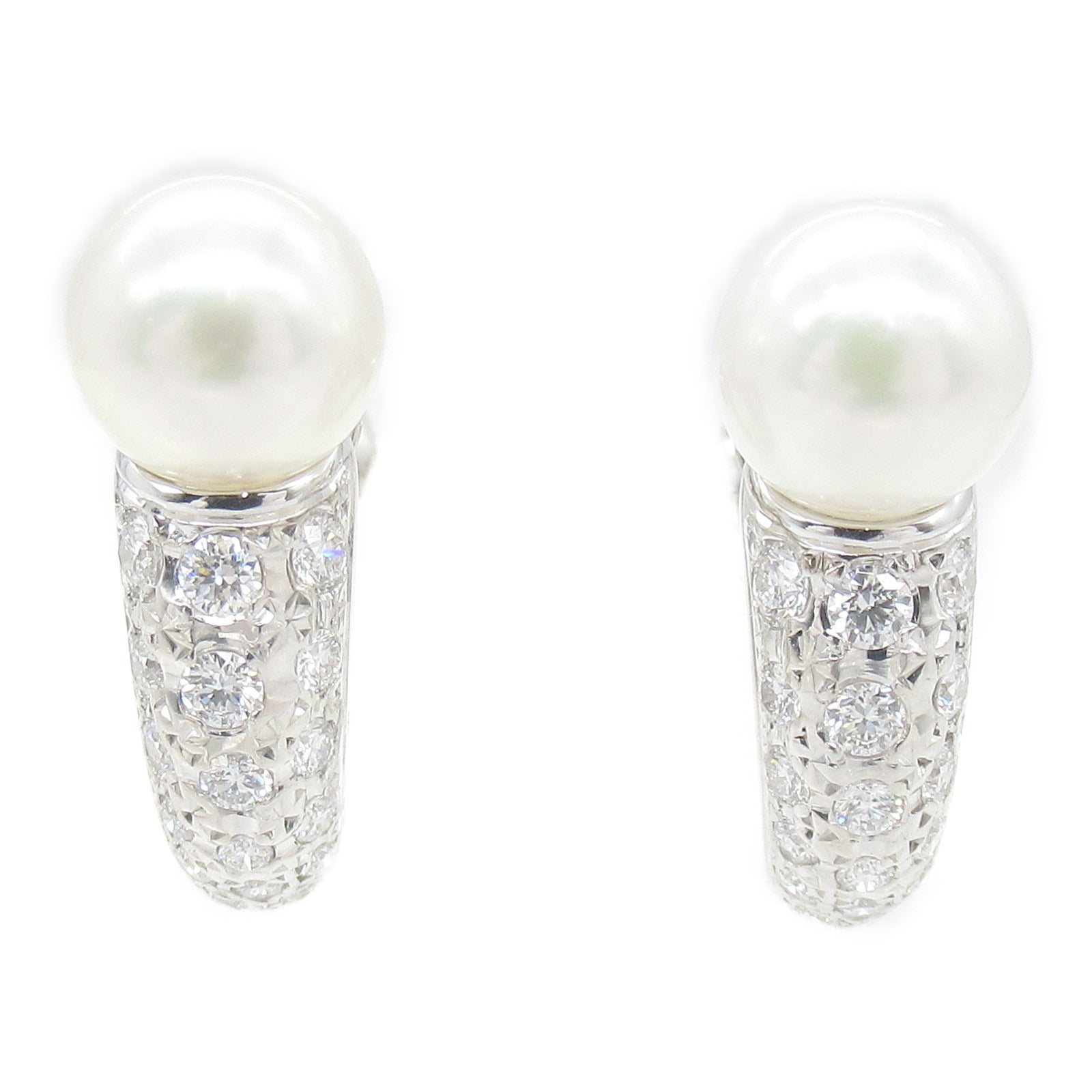 MIKIMOTO Diamond Pearl Earrings 18K White Gold