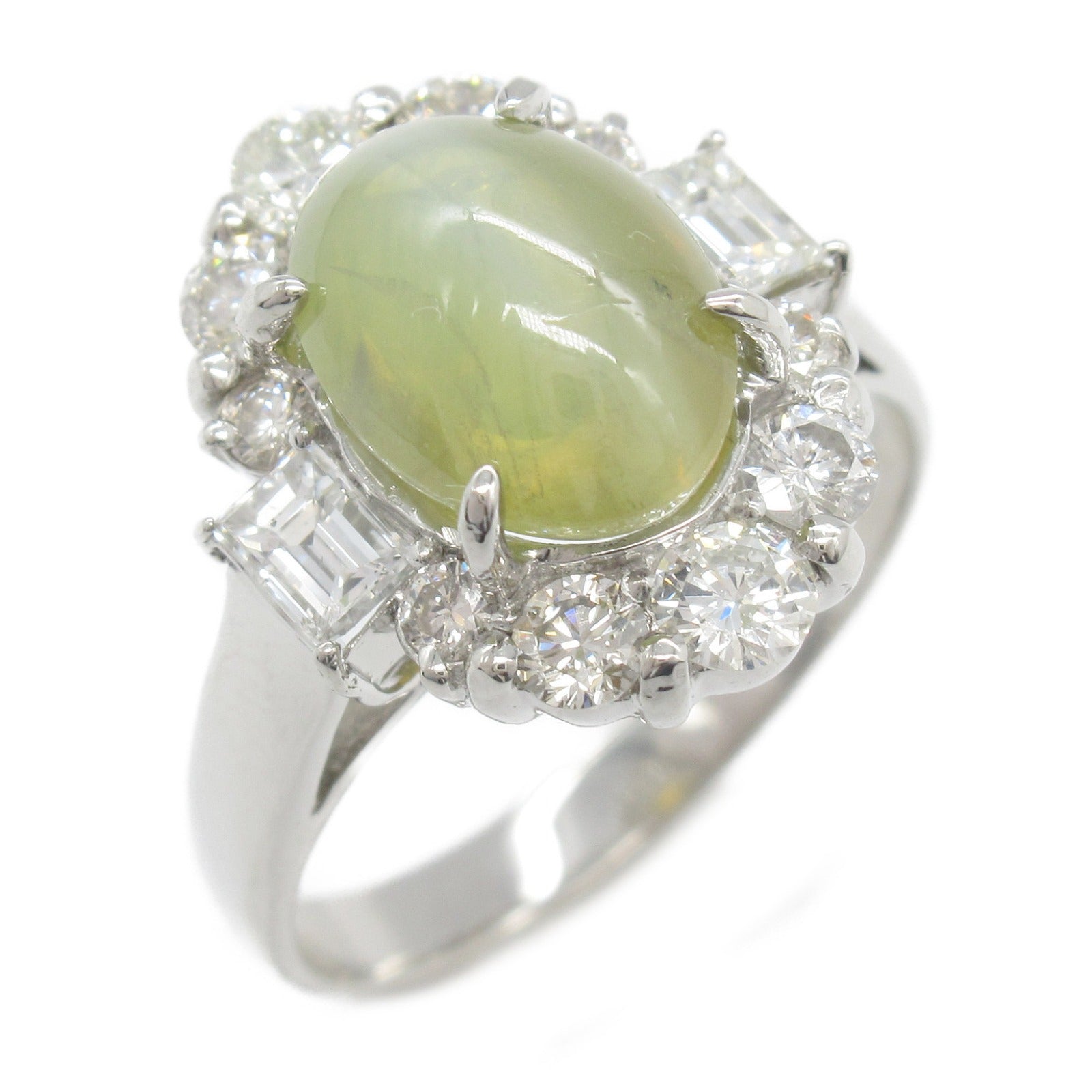JEWELRY PT900鉑金Cat's Eye/Diamond Ring貓眼石/鑽石戒指US#5.75