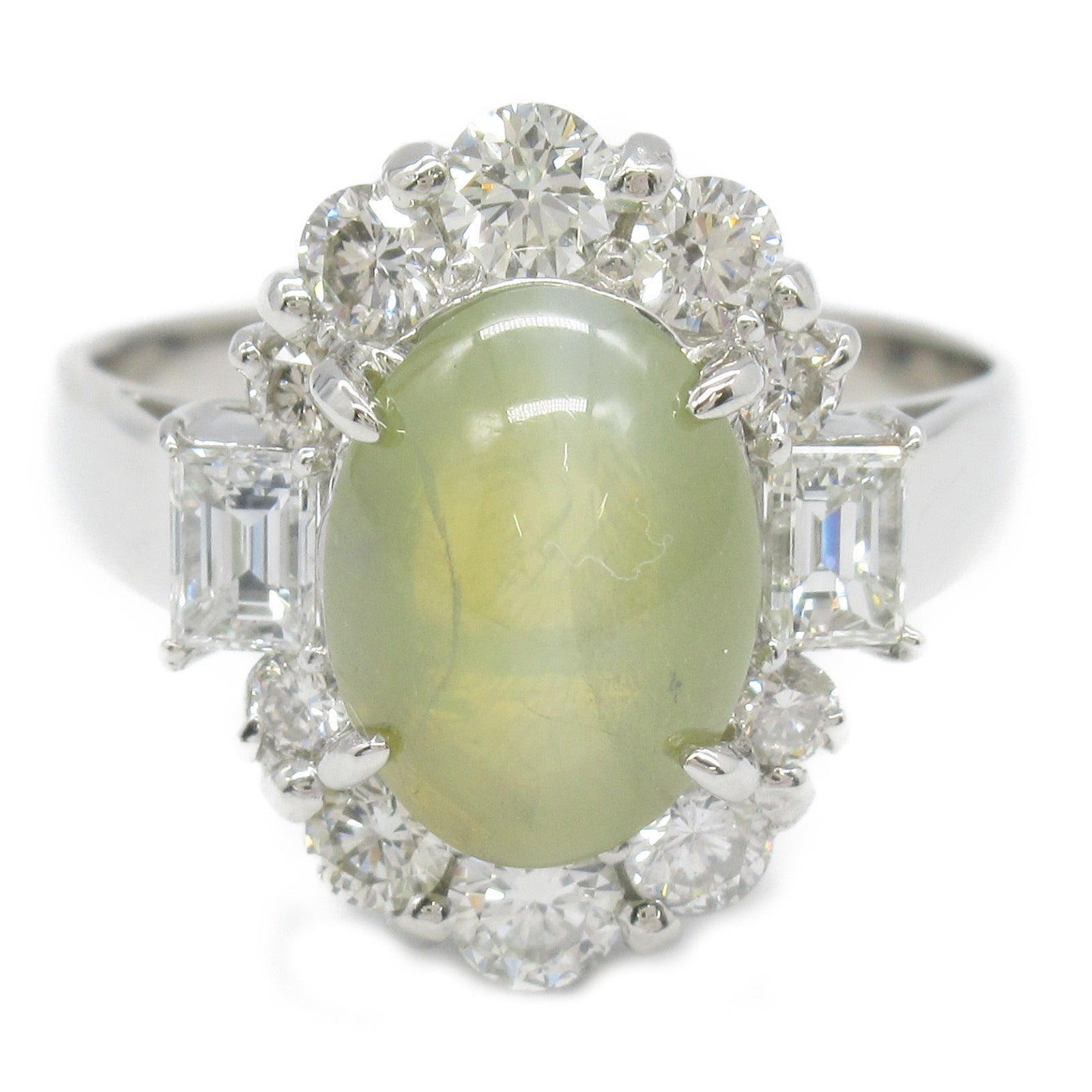 JEWELRY PT900鉑金Cat's Eye/Diamond Ring貓眼石/鑽石戒指US#5.75