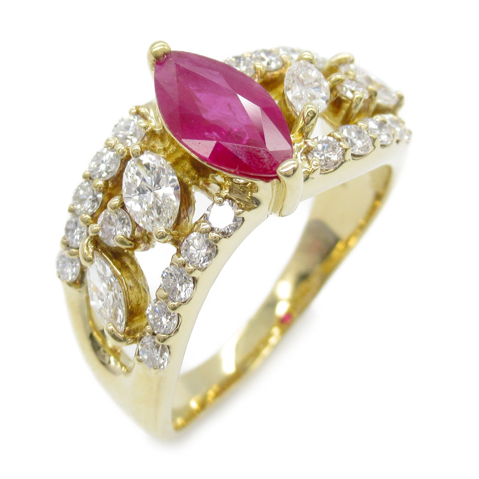 JEWELRY 【激減優惠】18K黃金Ruby Diamond Ring紅寶石/鑽石戒指US#8
