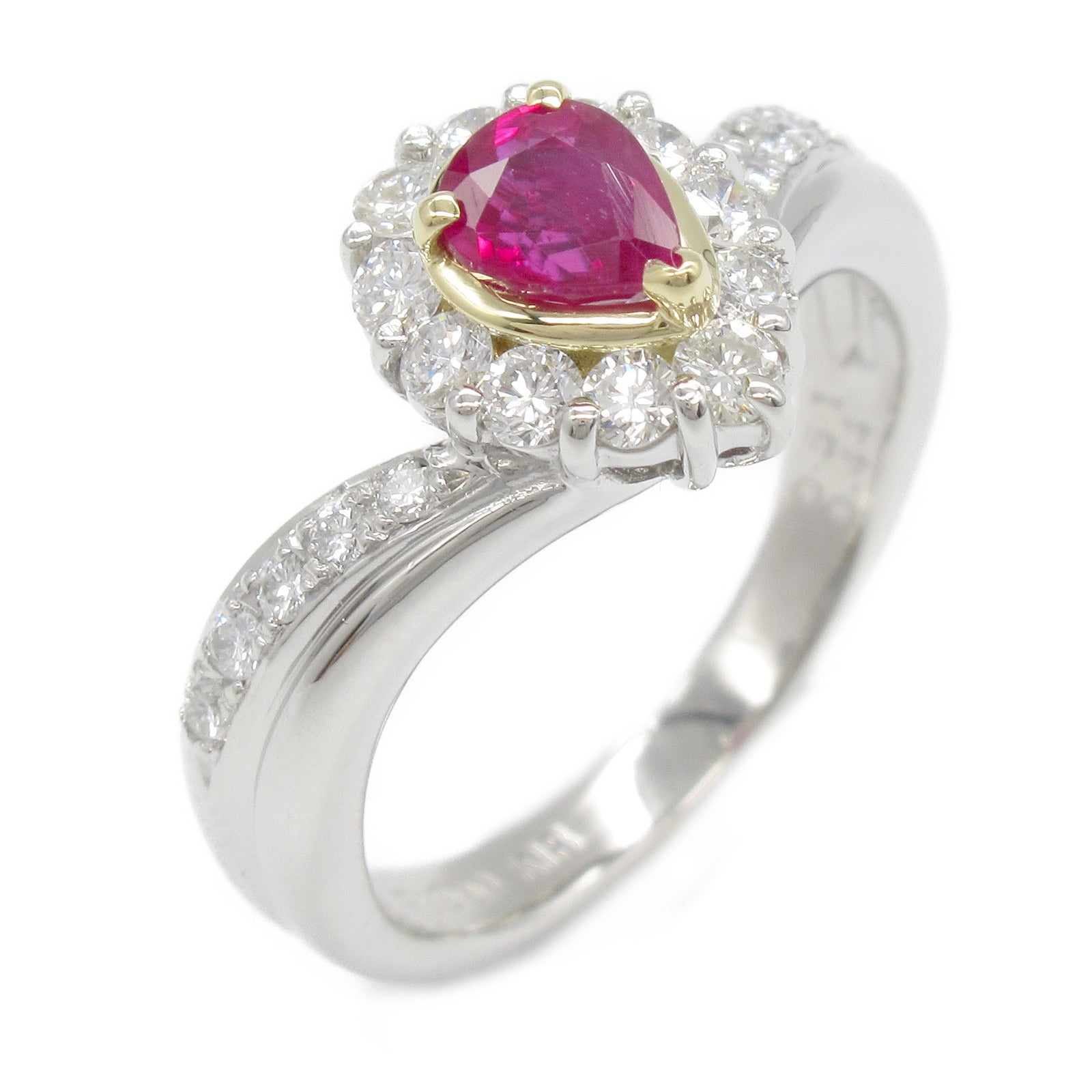 JEWELRY PT900鉑金/18K黃金Ruby/Diamond Ring紅寶石/鑽石戒指US#5.5