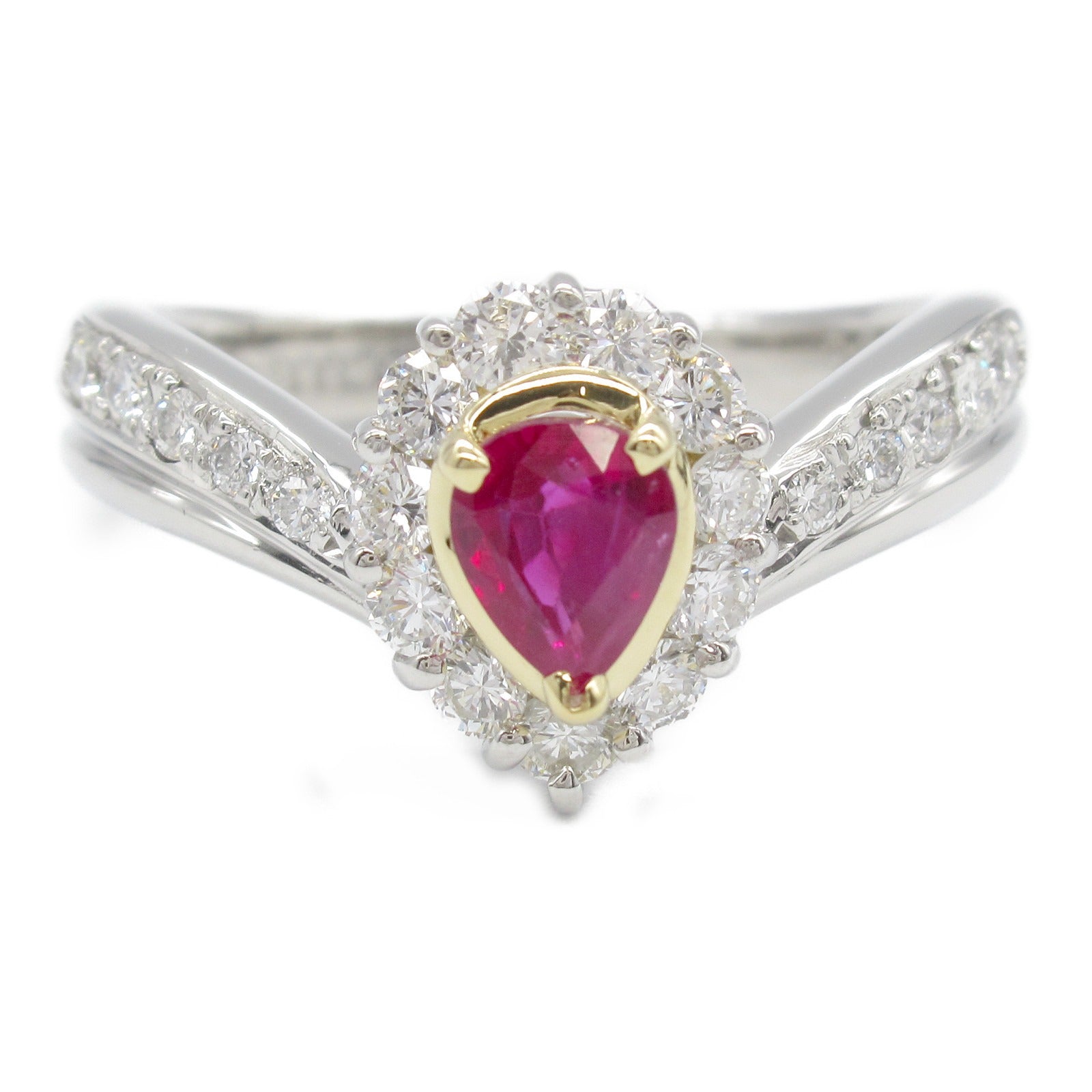 JEWELRY PT900鉑金/18K黃金Ruby/Diamond Ring紅寶石/鑽石戒指US#5.5