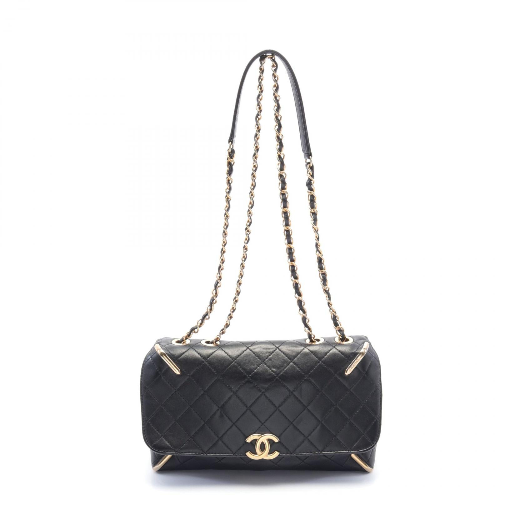 CHANEL CC GHW Chain Shoulder Bag Lambskin Leather Black