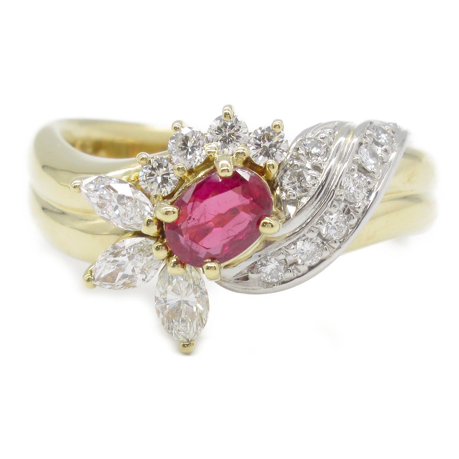 JEWELRY 18K黃金/PT900鉑金Chikako Kaku Ring紅寶石/鑽石戒指US#6.25