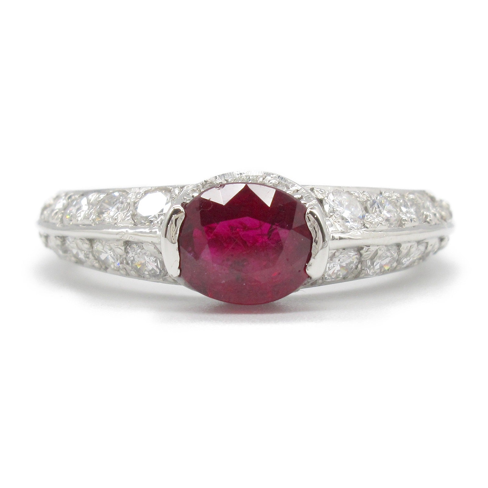 JEWELRY PT900鉑金Ruby Diamond Ring紅寶石/鑽石戒指US#5.75