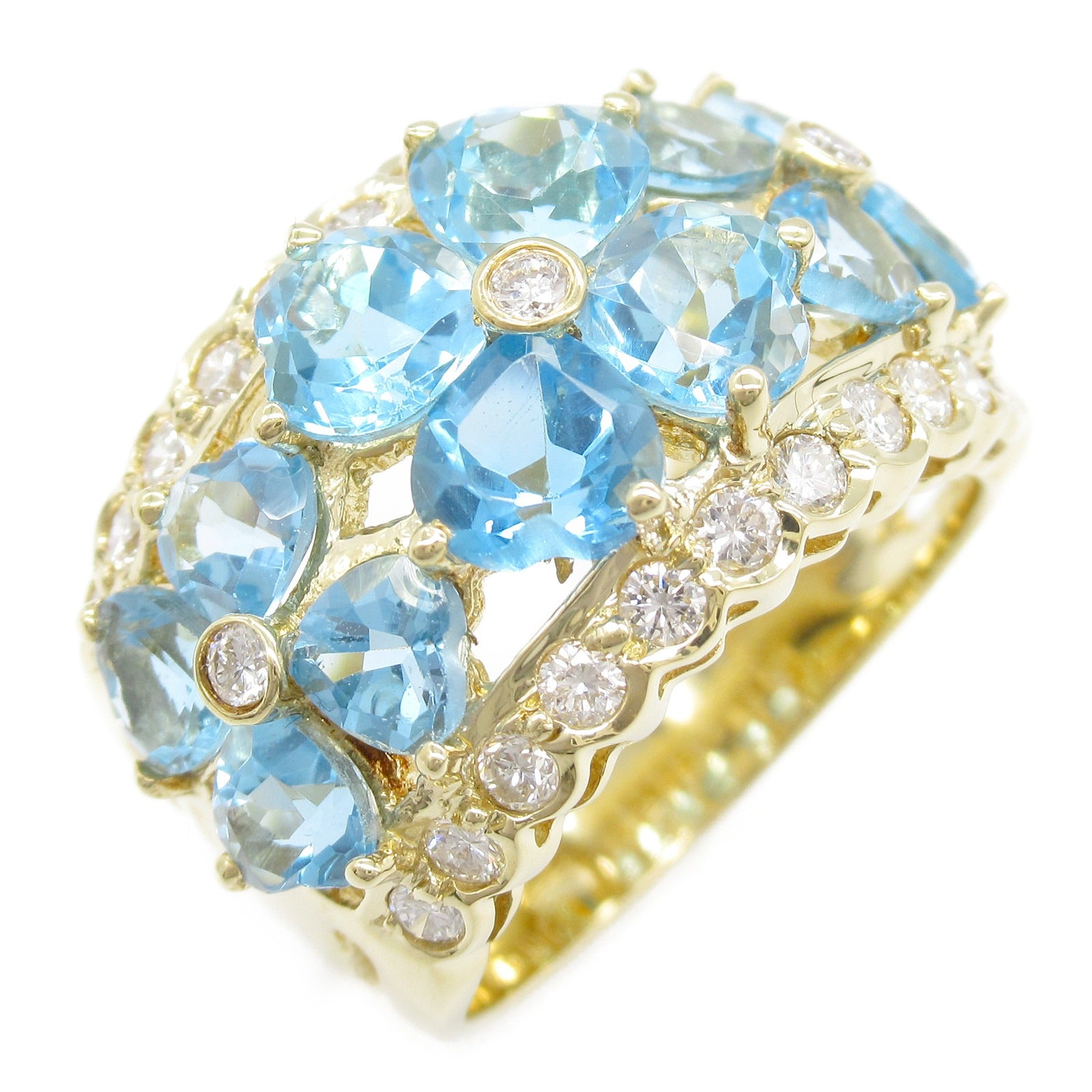 JEWELRY 18K黃金Blue Topaz Diamond Ring戒指US#6