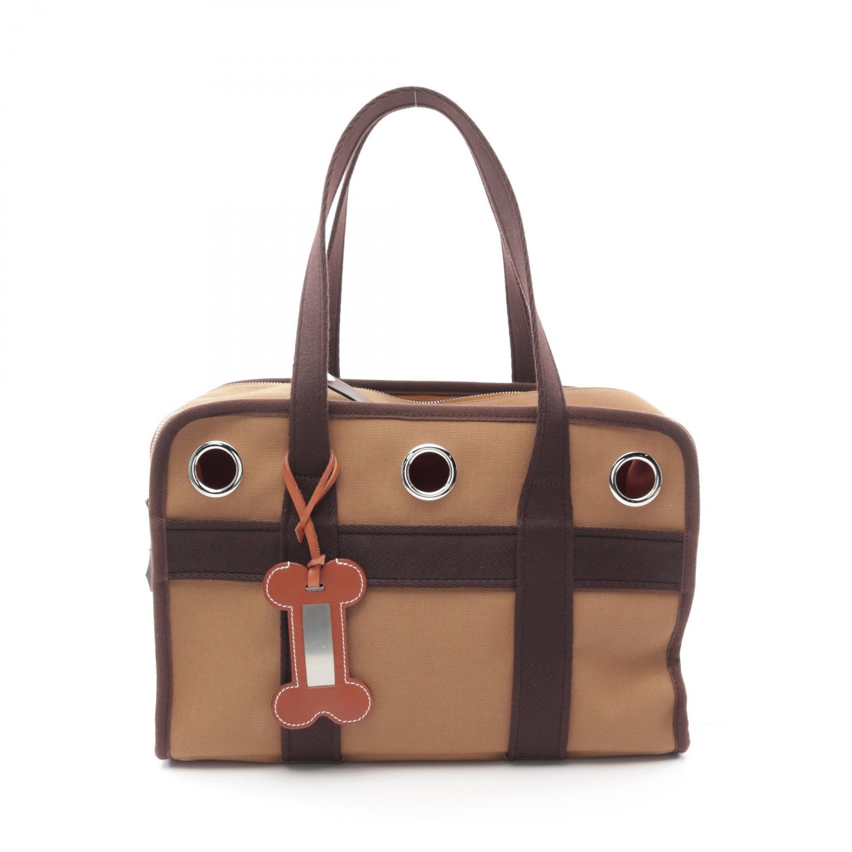 HERMES【激減優惠】 帆布 Carrying Bag For Dogs銀扣肩背袋
