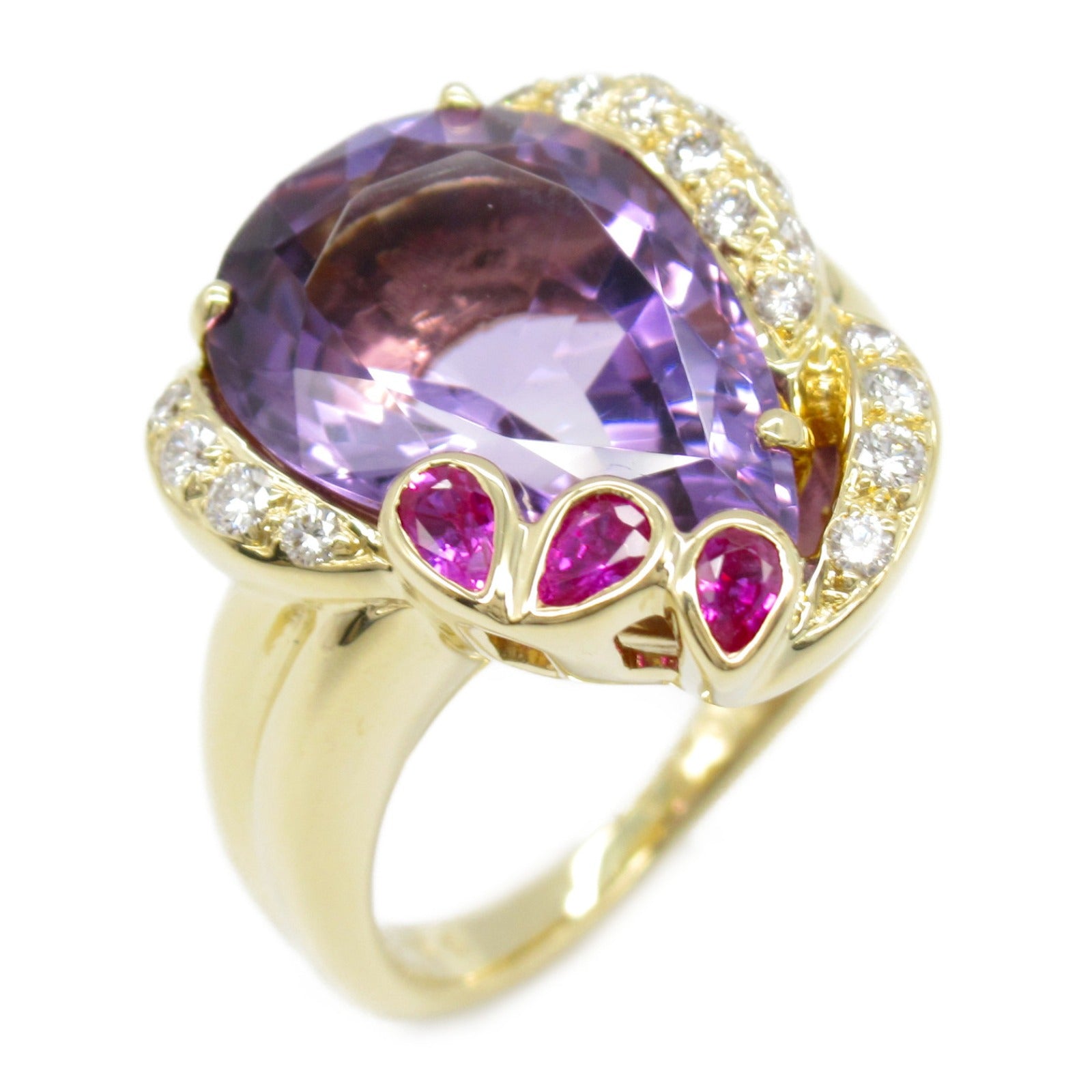 JEWELRY 18K黃金Amethyst Diamond Ring紫晶/鑽石戒指US#6