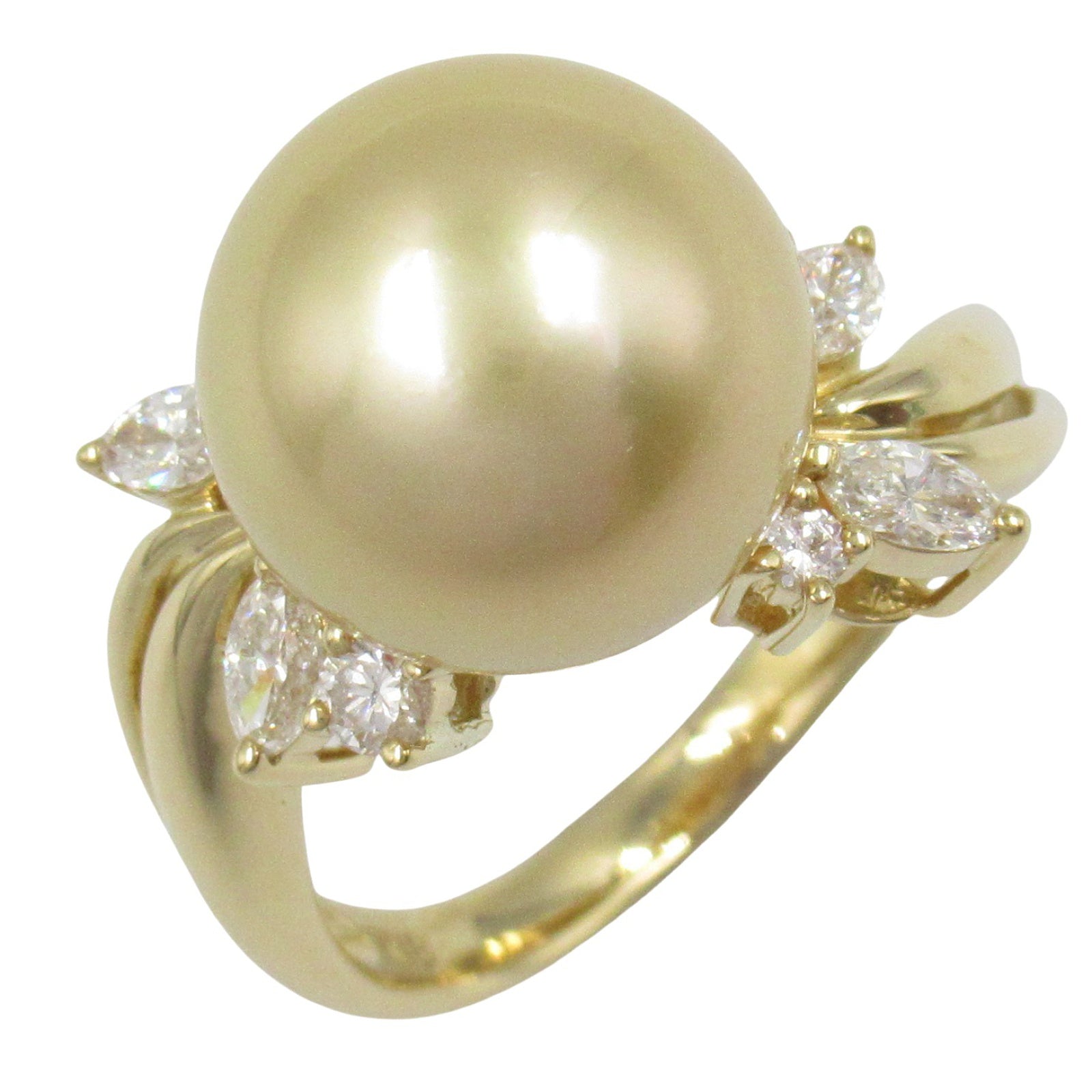 JEWELRY 18K黃金Pearl Diamond Ring珍珠鑽石戒指US#6