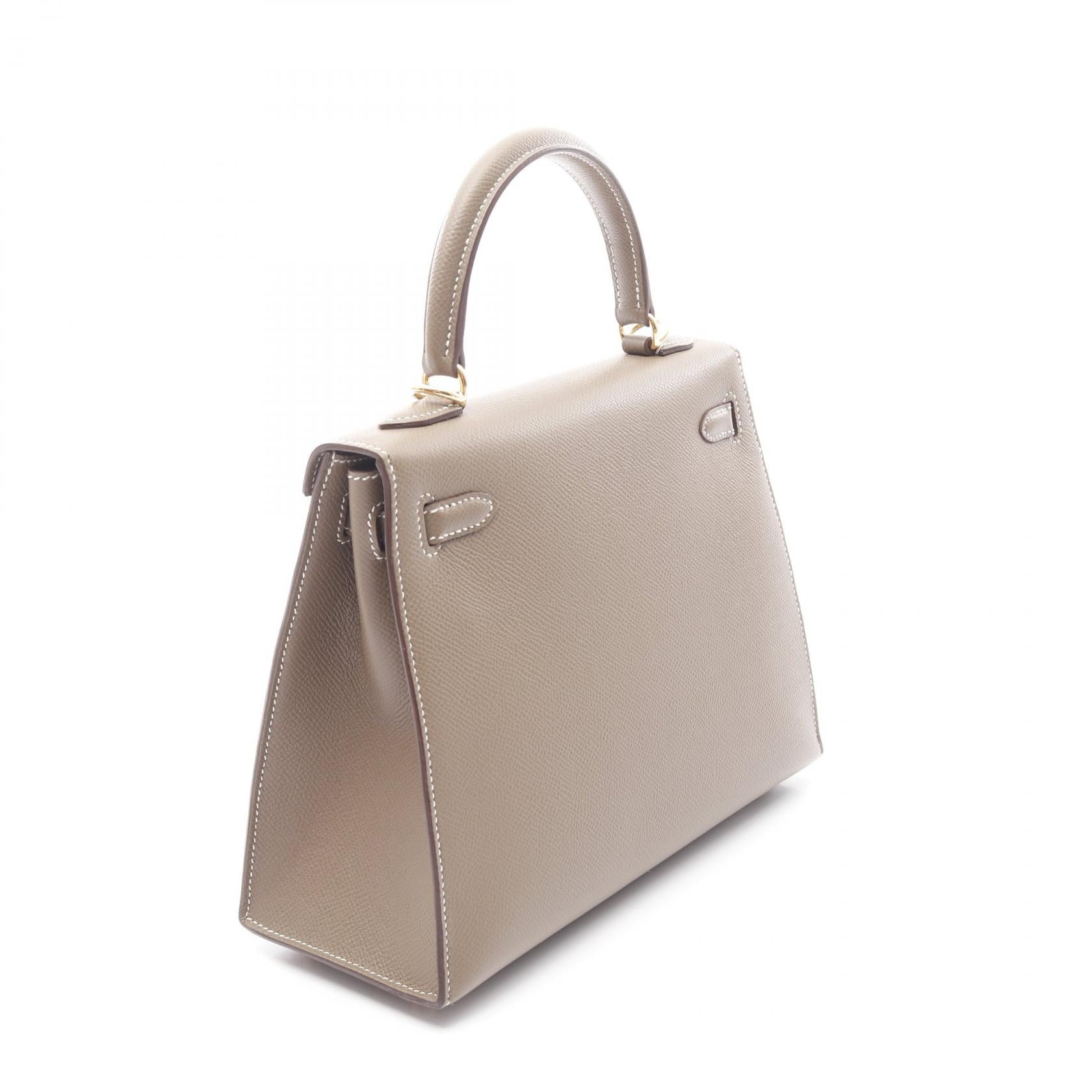HERMES Epsom皮革Kelly 25金扣手挽肩背兩用袋Etoupe