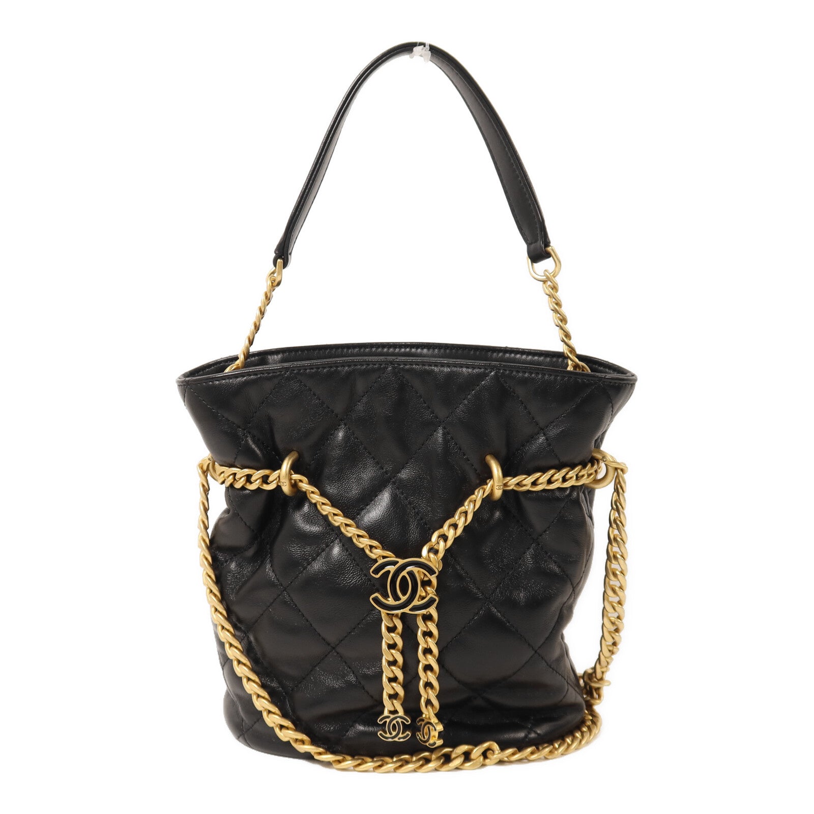 CHANEL 【激減優惠】羊皮皮革Chain Shoulder Bucket鏈帶手挽肩背兩用袋