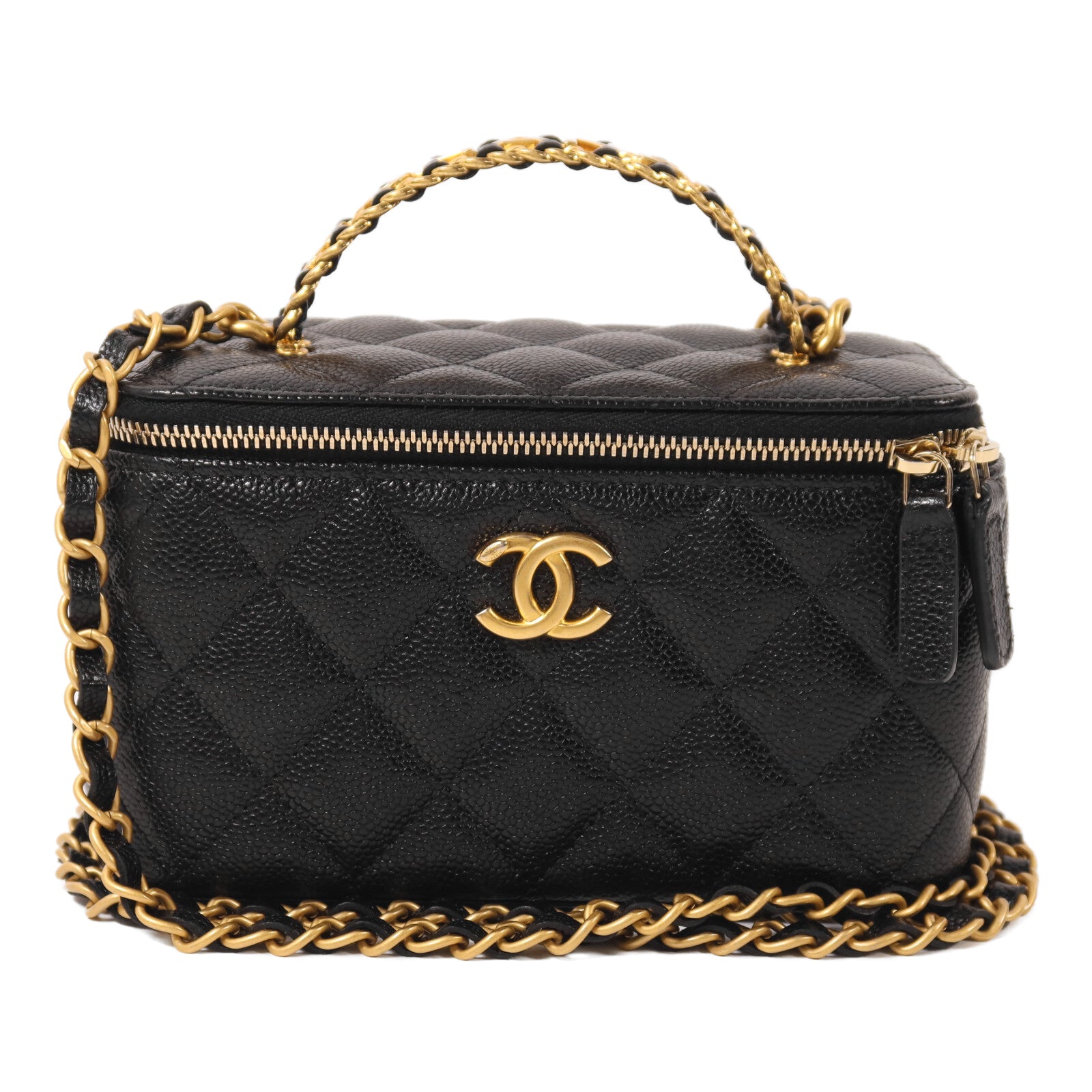 CHANEL 牛皮皮革Vanity Case Top Handle鏈帶手挽肩背兩用袋
