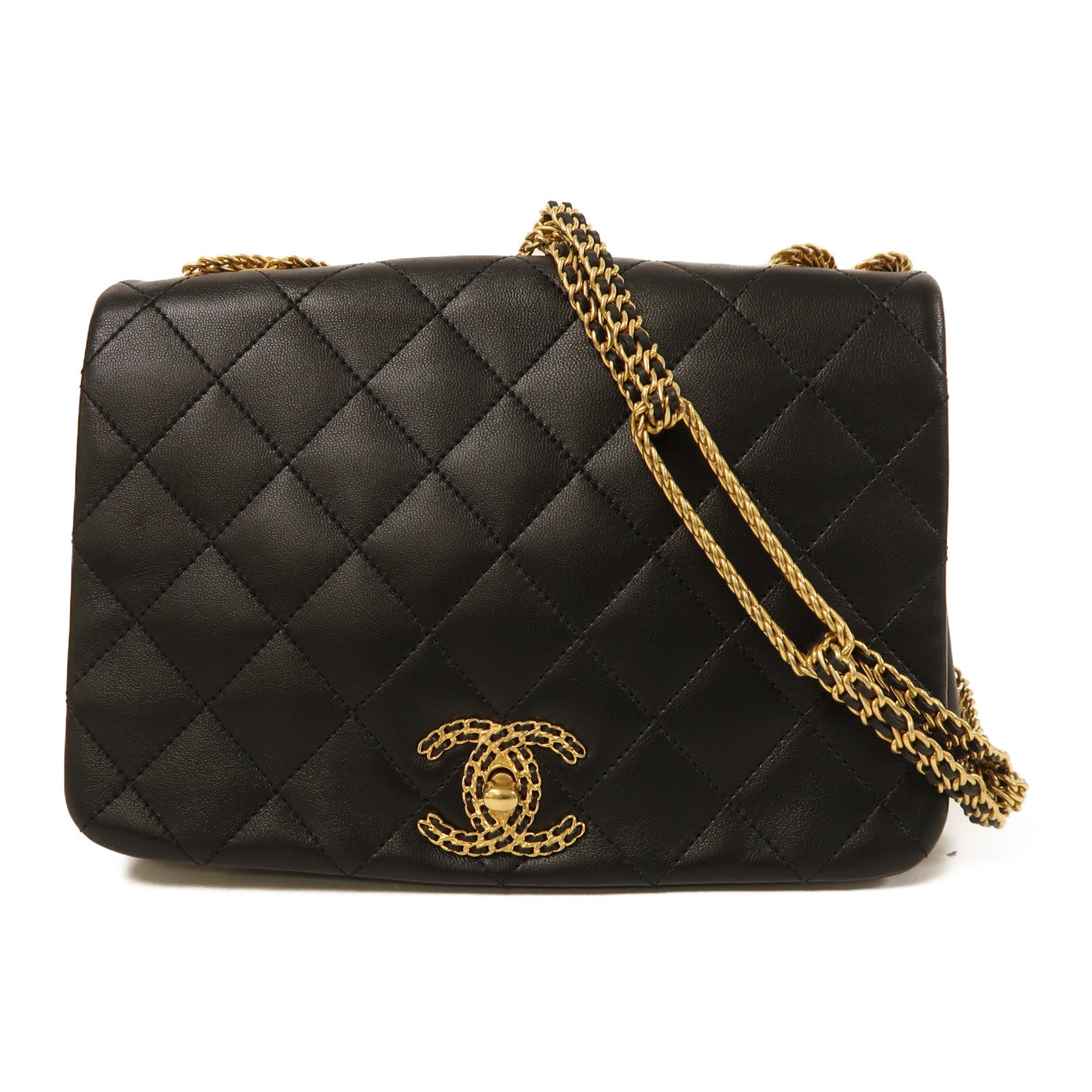 CHANEL 羊皮皮革Chain Shoulder金扣鏈帶肩背袋