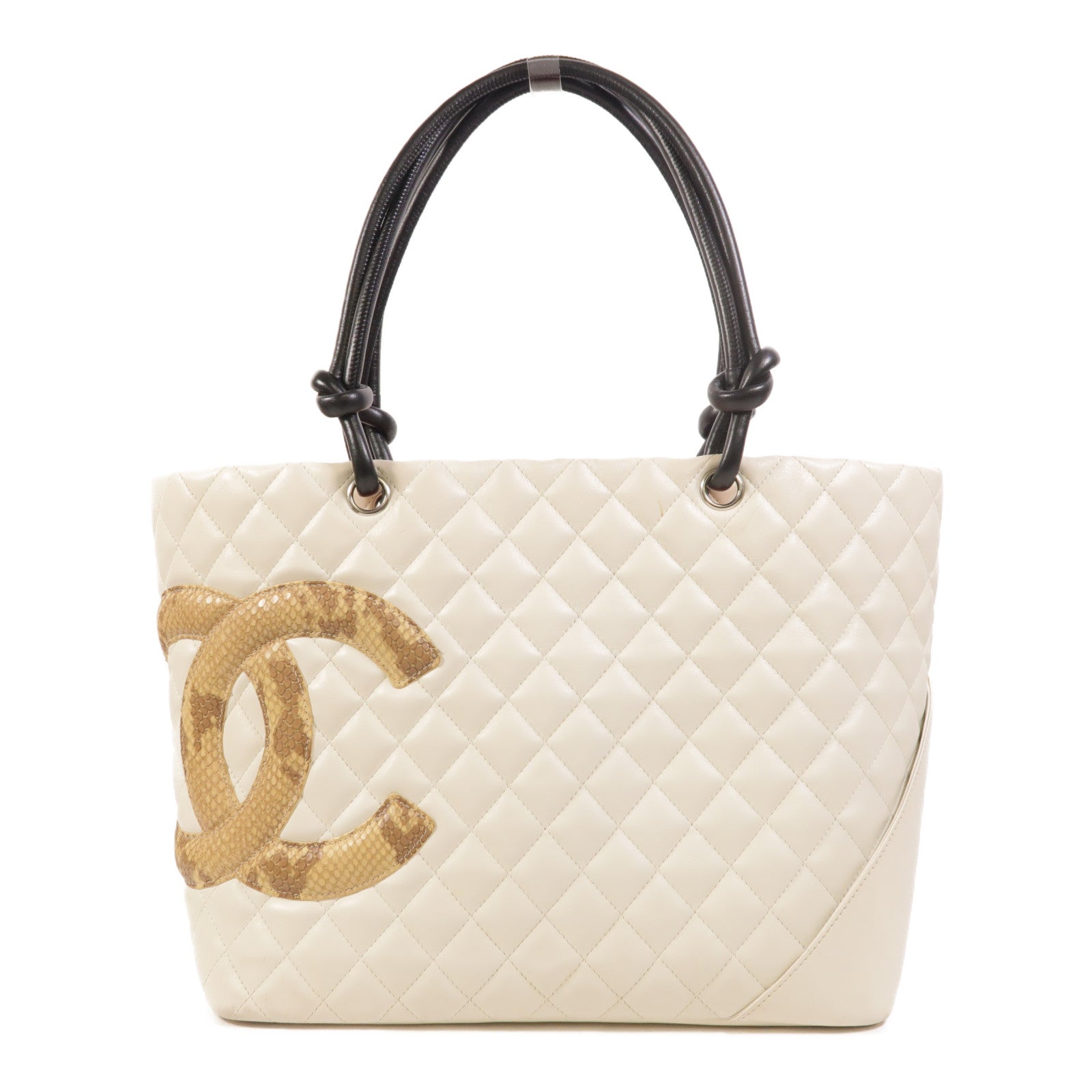 CHANEL 牛皮皮革/蛇皮皮革Cambon Tote Bag銀扣肩背袋