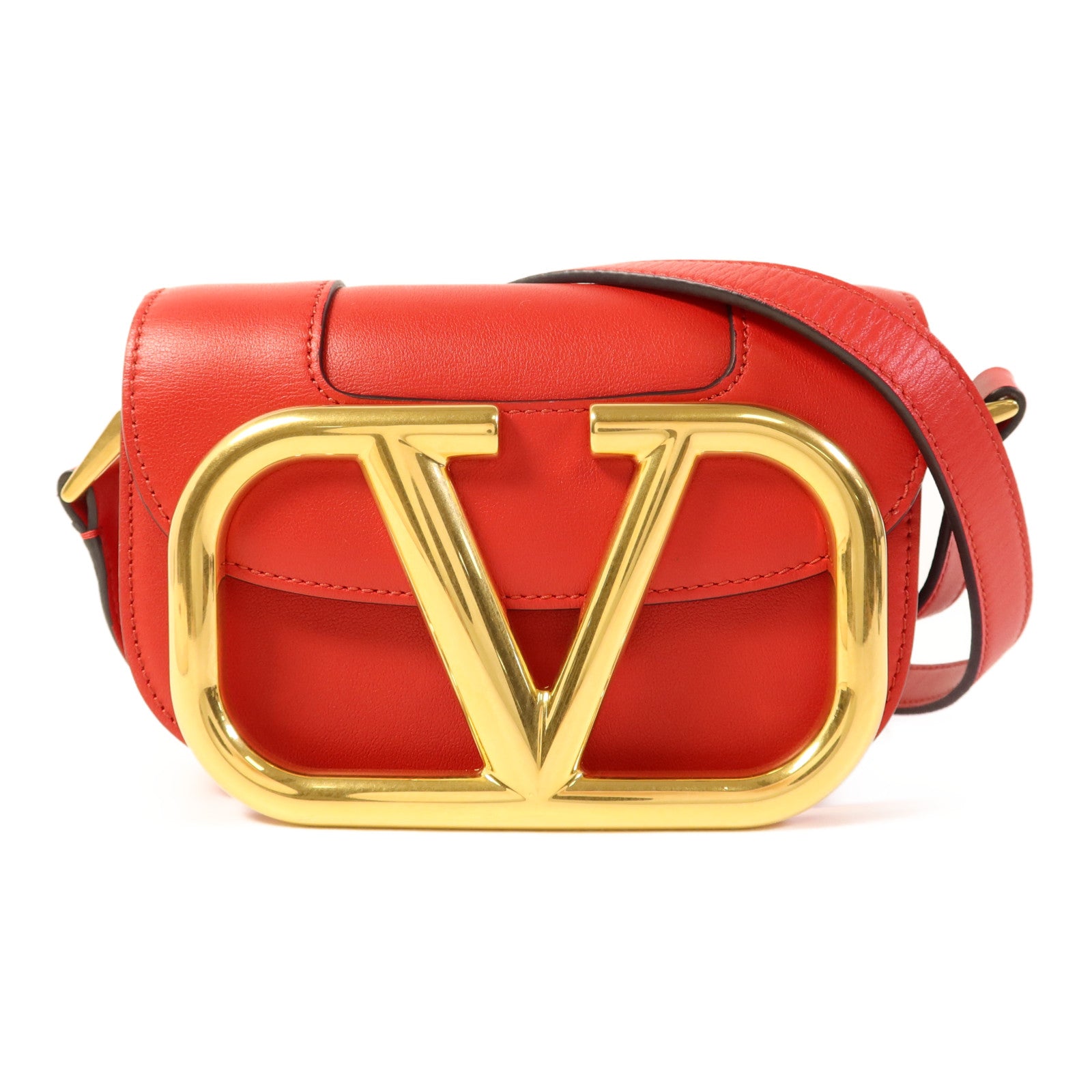 Valentino 皮革Supervee Shoulder Bag金扣肩背袋