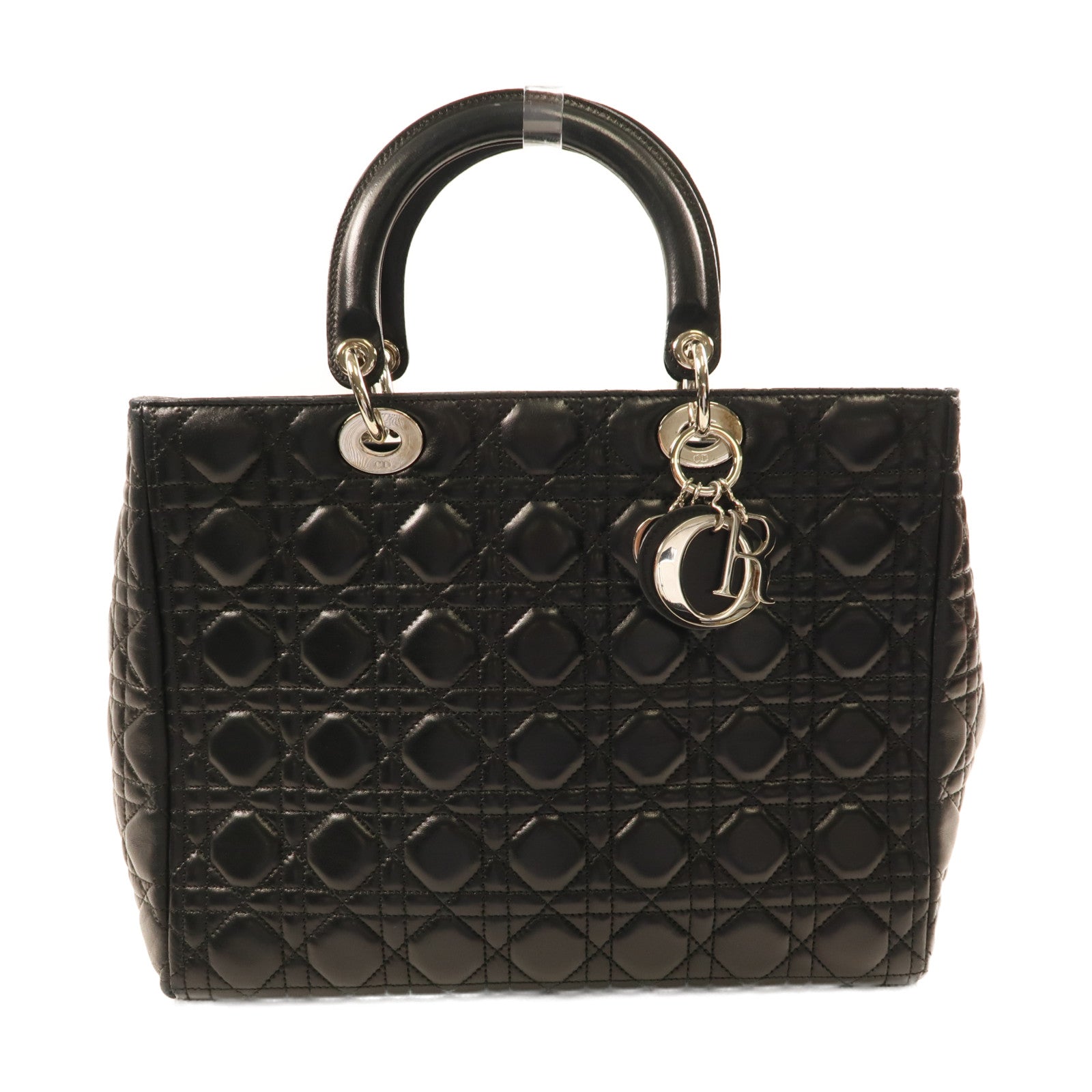 Dior 牛皮皮革Vintage Lady Dior銀扣手挽袋黑色