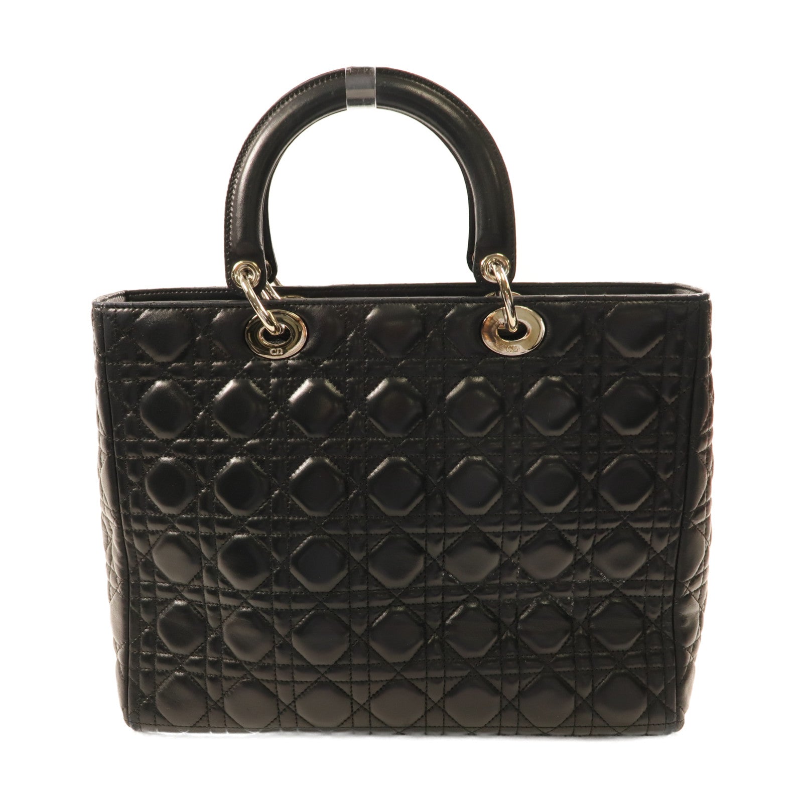 Dior 牛皮皮革Vintage Lady Dior銀扣手挽袋黑色