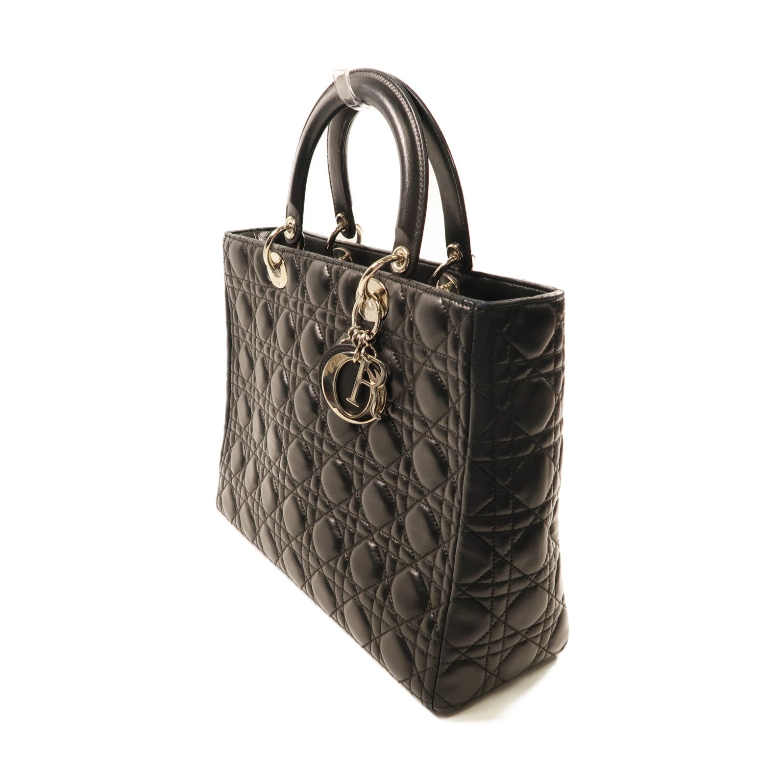 Dior 牛皮皮革Vintage Lady Dior銀扣手挽袋黑色