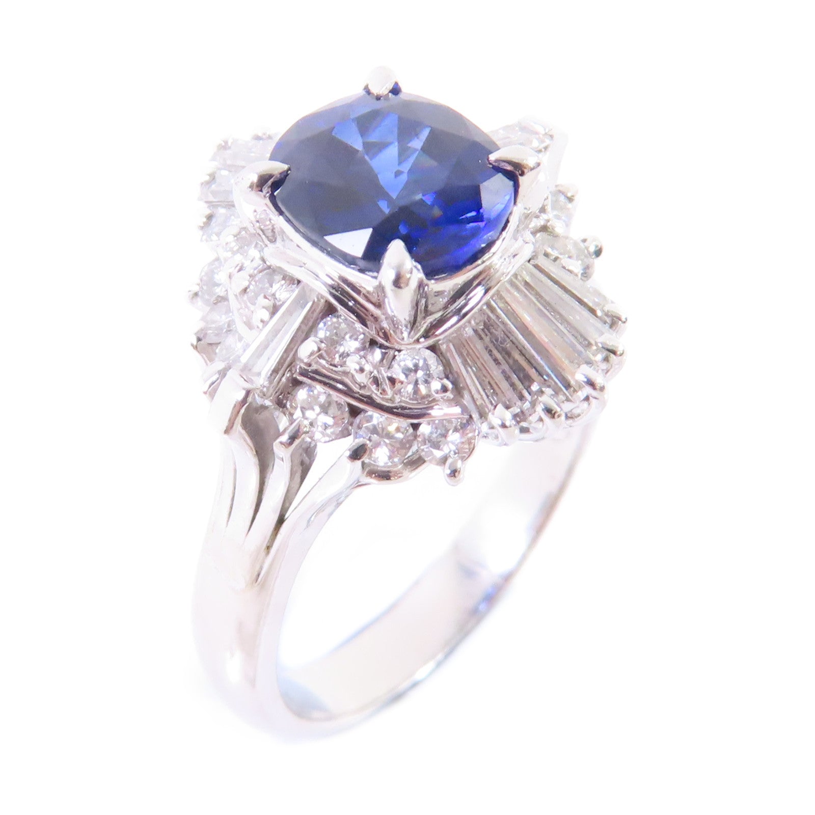 JEWELRY 1.56ct Sapphire 0.75ct Diamond Ring US#5.5 PT900 Platinum