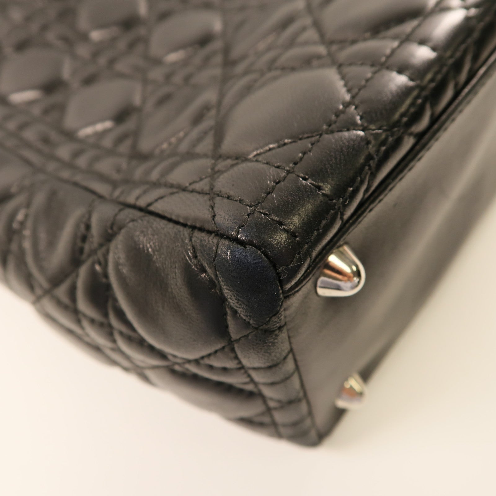 Dior 牛皮皮革Vintage Lady Dior銀扣手挽袋黑色