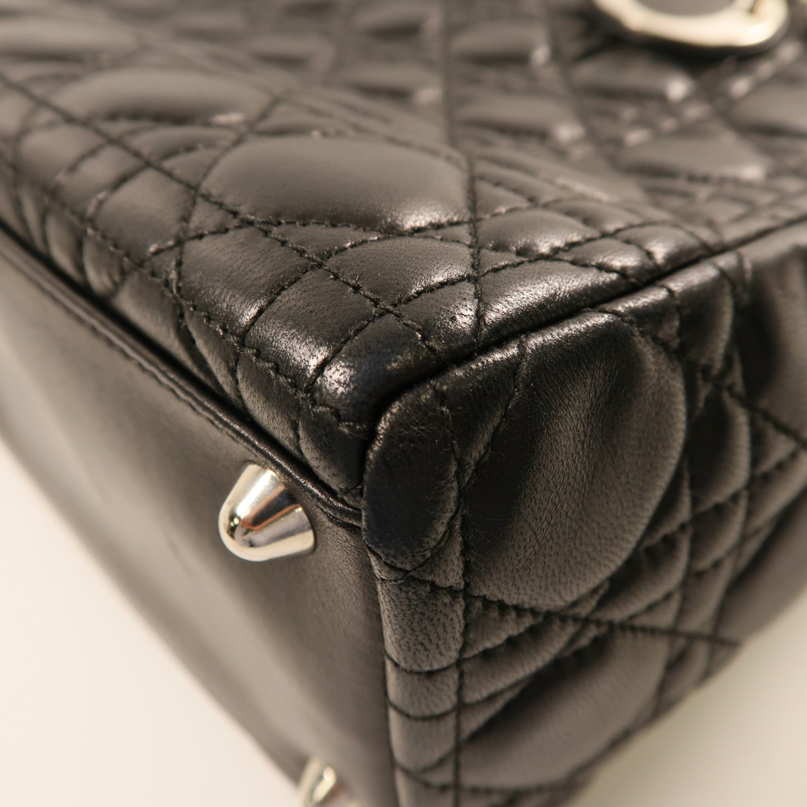 Dior 牛皮皮革Vintage Lady Dior銀扣手挽袋黑色