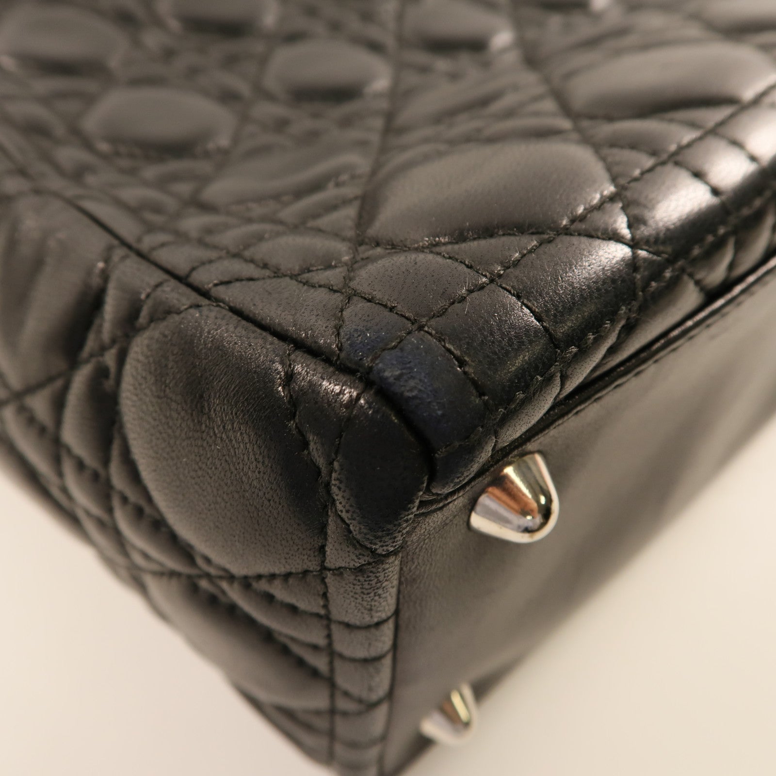 Dior 牛皮皮革Vintage Lady Dior銀扣手挽袋黑色