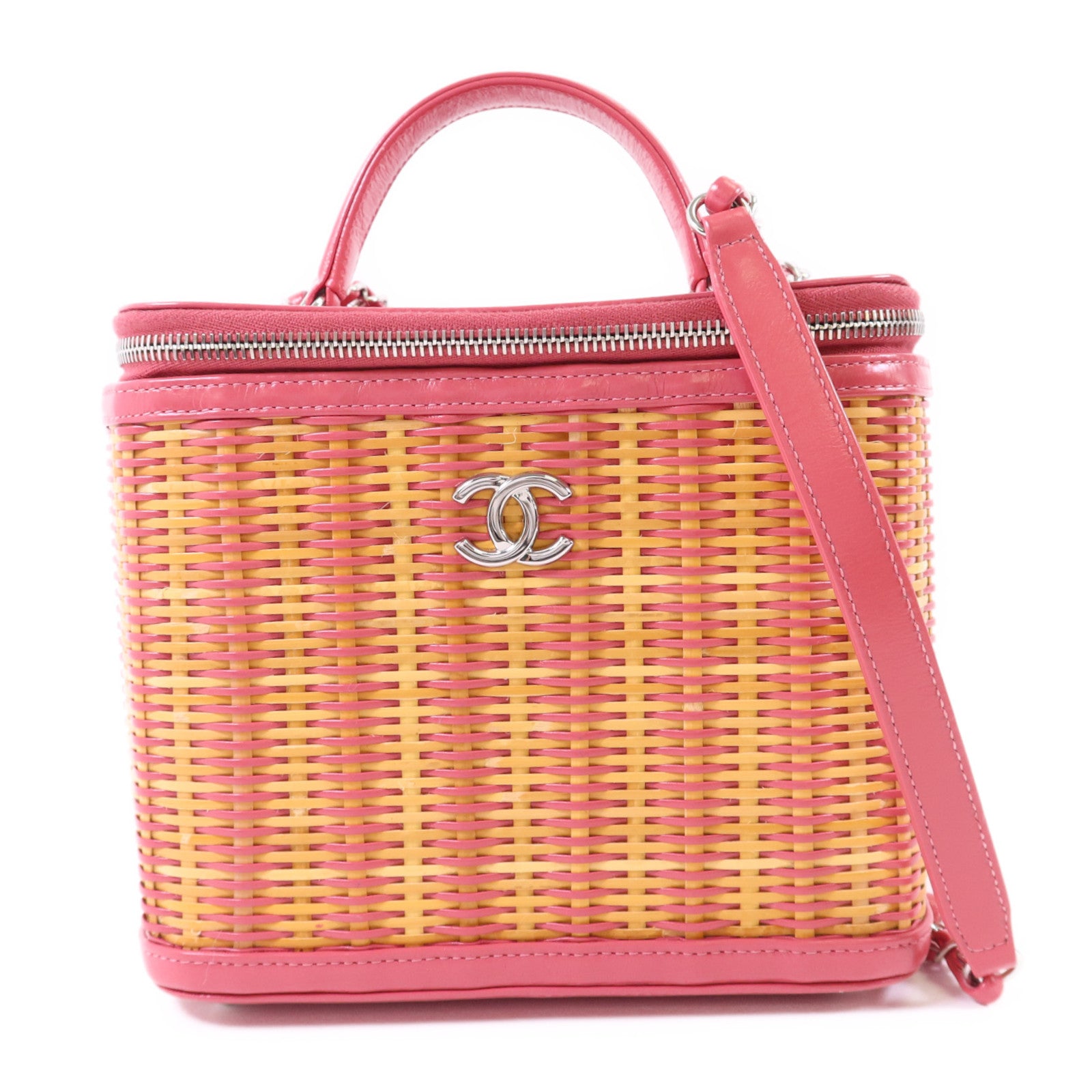CHANEL 牛皮皮革Wicker Vanity銀扣鏈帶手挽肩背兩用袋