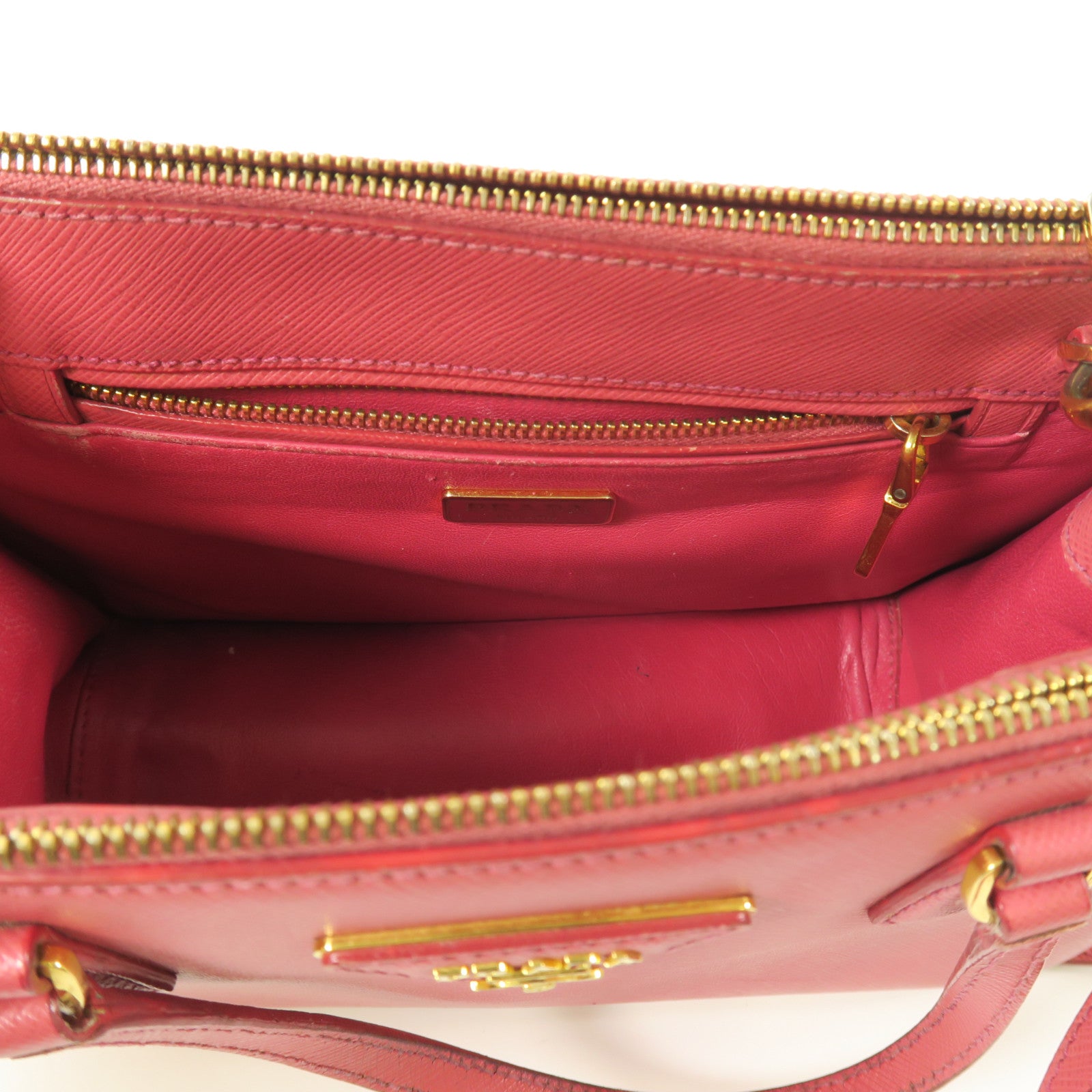 PRADA GHW 2 Way Shoulder Handbag Calfskin Leather Pink