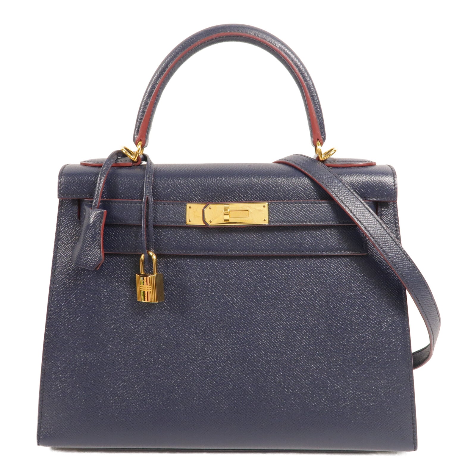 HERMES Epsom皮革Kelly 28手挽肩背兩用袋Bleu Indigo