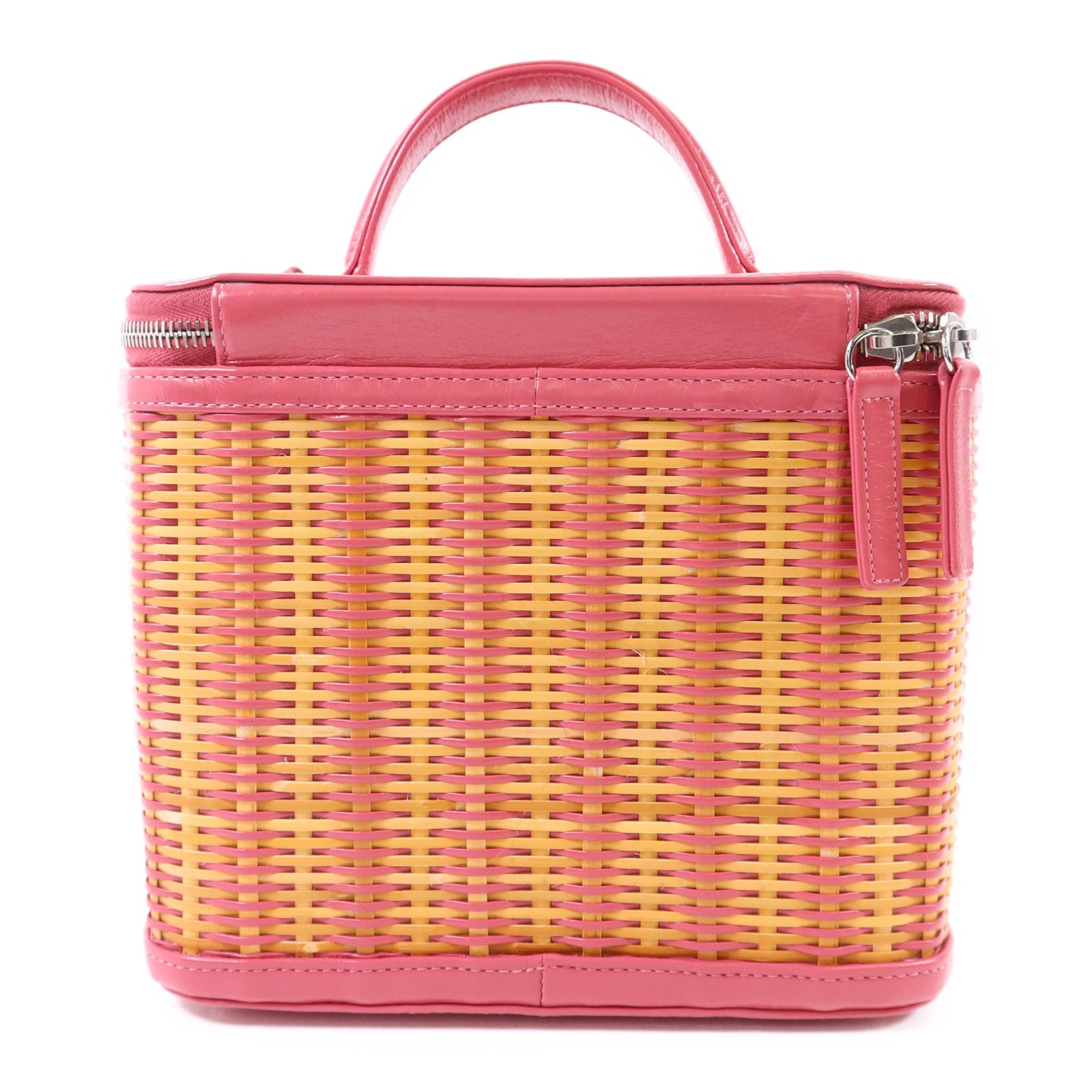 CHANEL 牛皮皮革Wicker Vanity銀扣鏈帶手挽肩背兩用袋