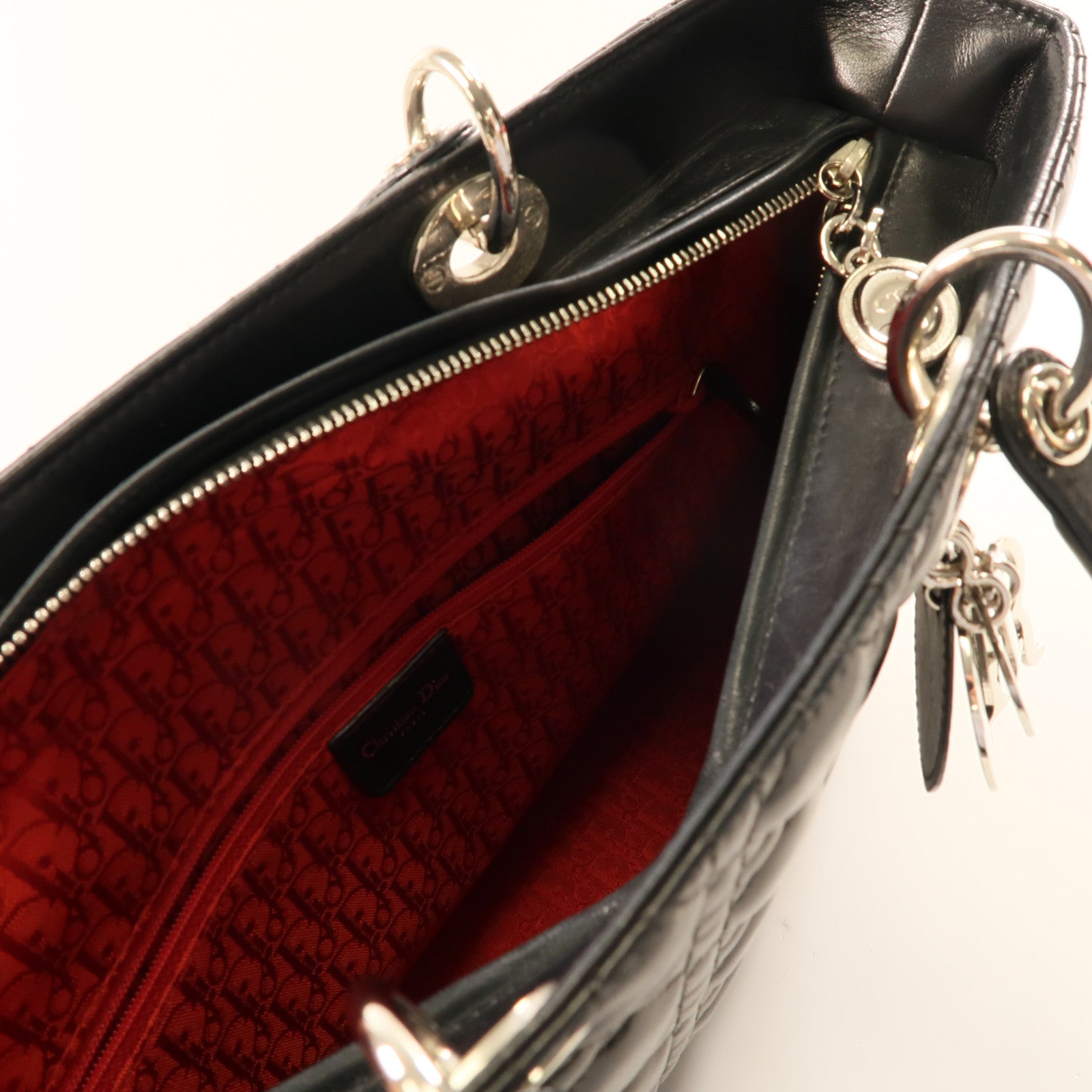 Dior 牛皮皮革Vintage Lady Dior銀扣手挽袋黑色