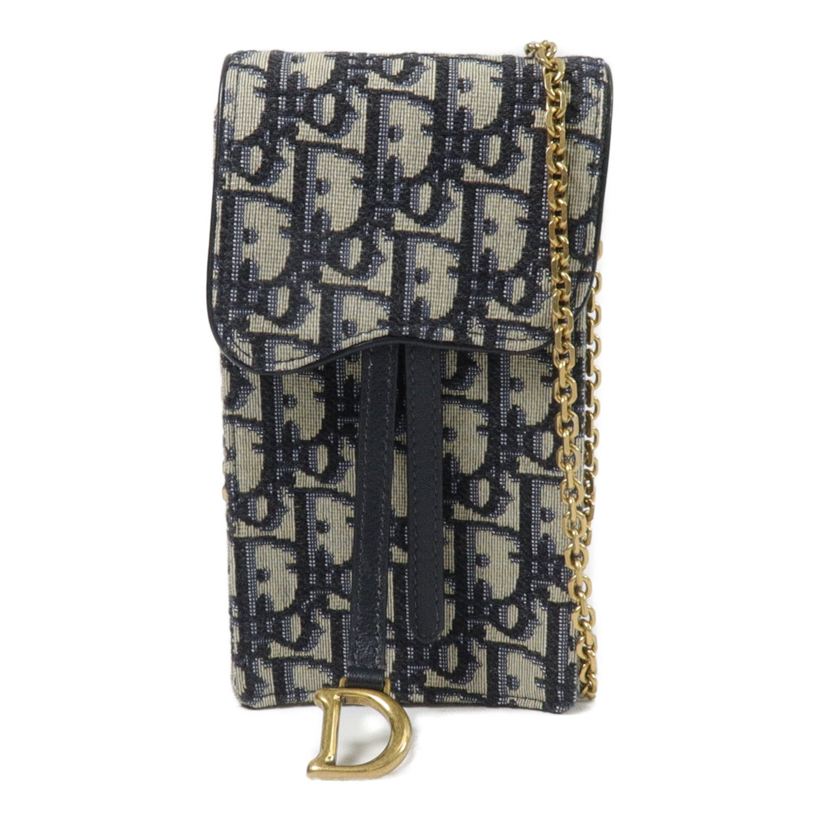 Dior 帆布Saddle Pouch鏈帶手機袋