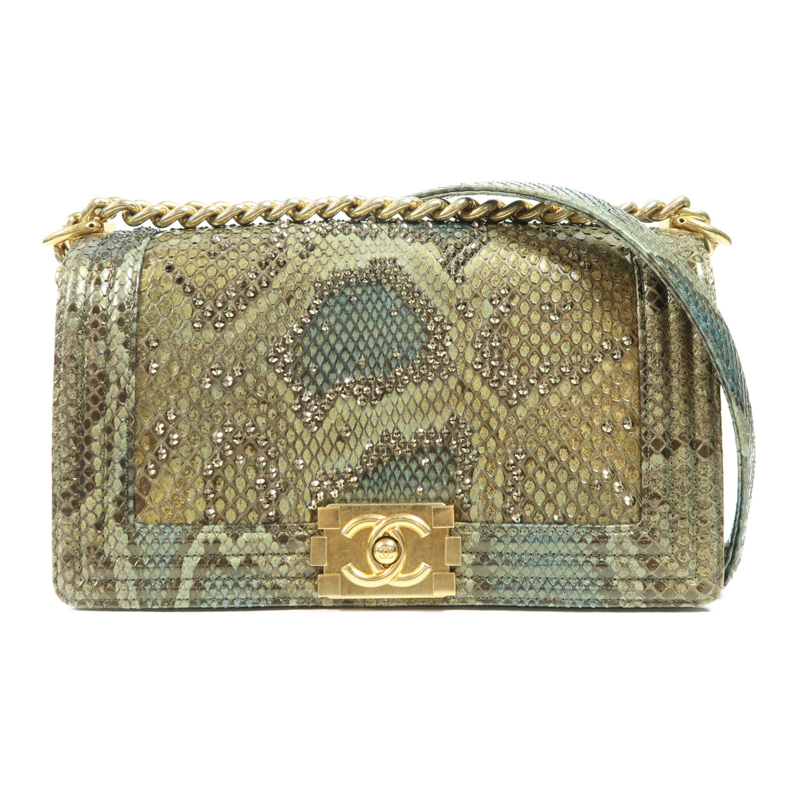 CHANEL 蛇皮皮革Boy 25金扣肩背袋