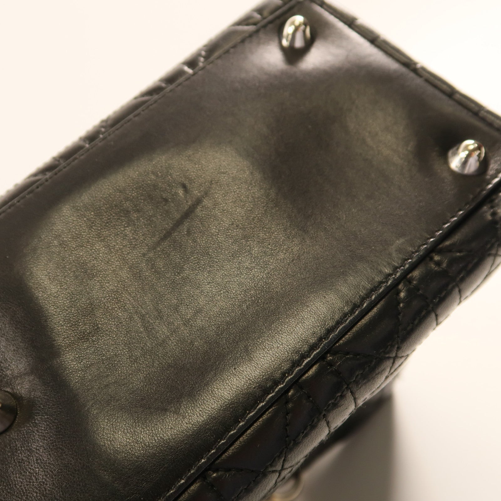 Dior 牛皮皮革Vintage Lady Dior銀扣手挽袋黑色