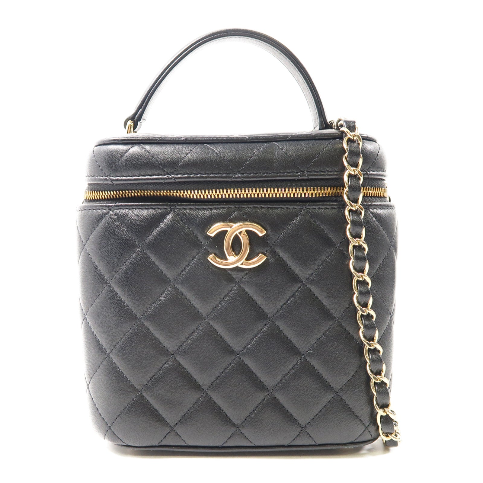 CHANEL (PRICE DOWN) Quilted CC GHW Vanity Chain Shoulder 2 Way Bag Lambskin Leather Black