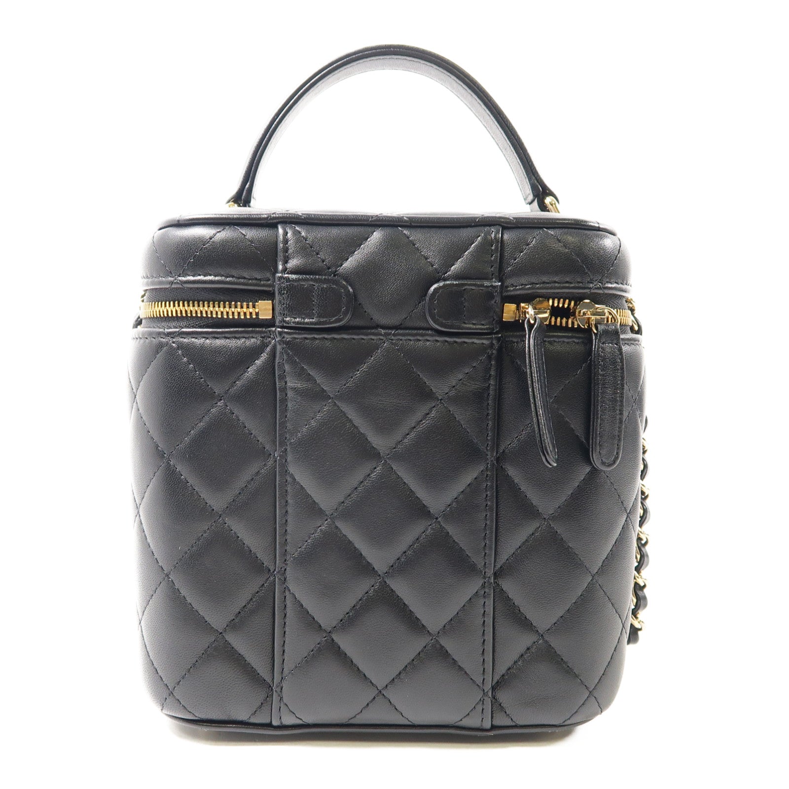 CHANEL 【激減優惠】菱格羊皮皮革Vanity Chain Shoulder金扣鏈帶手挽肩背兩用袋黑色