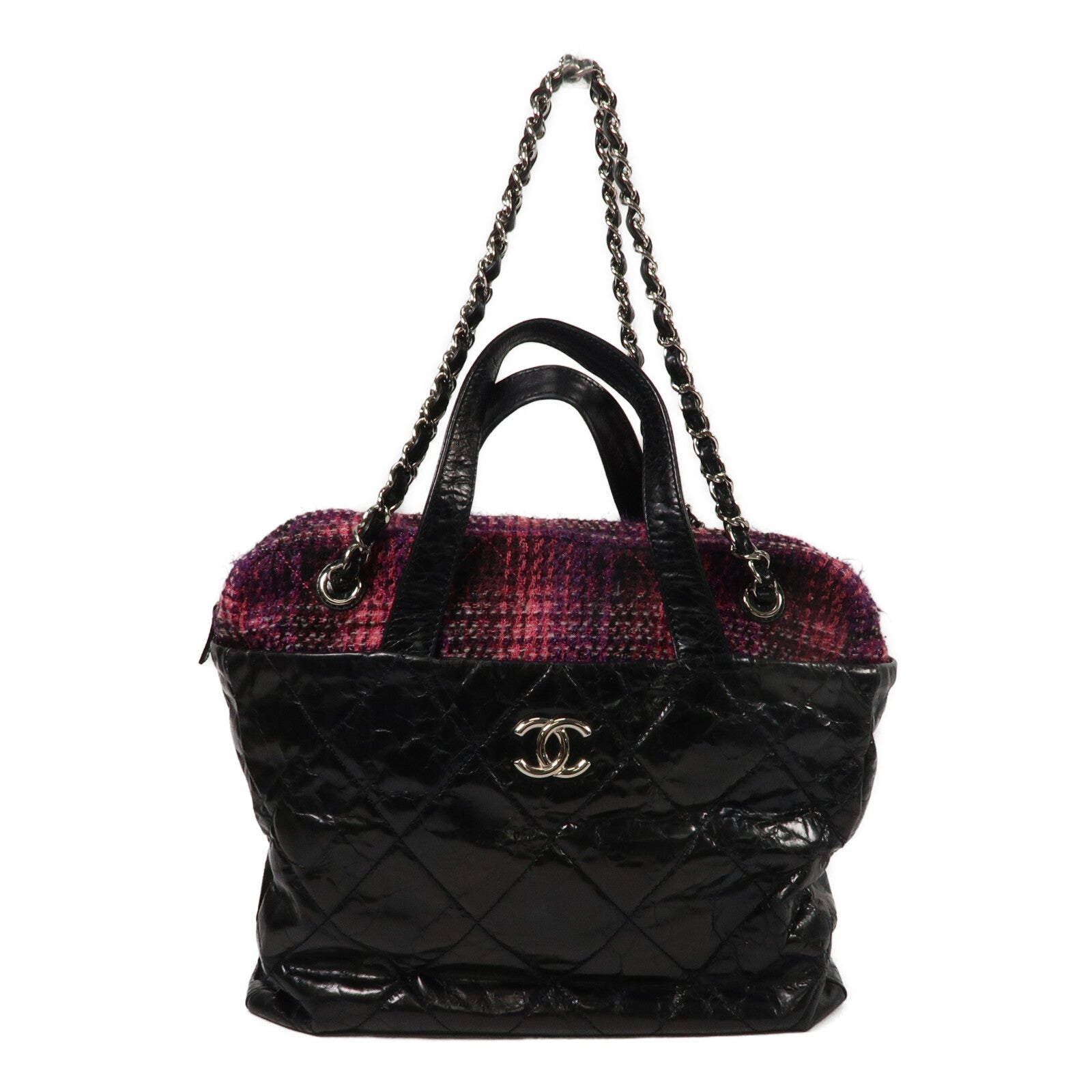 CHANEL Tweed/牛皮皮革Tweed Portobello Shopping鏈帶手挽肩背兩用袋