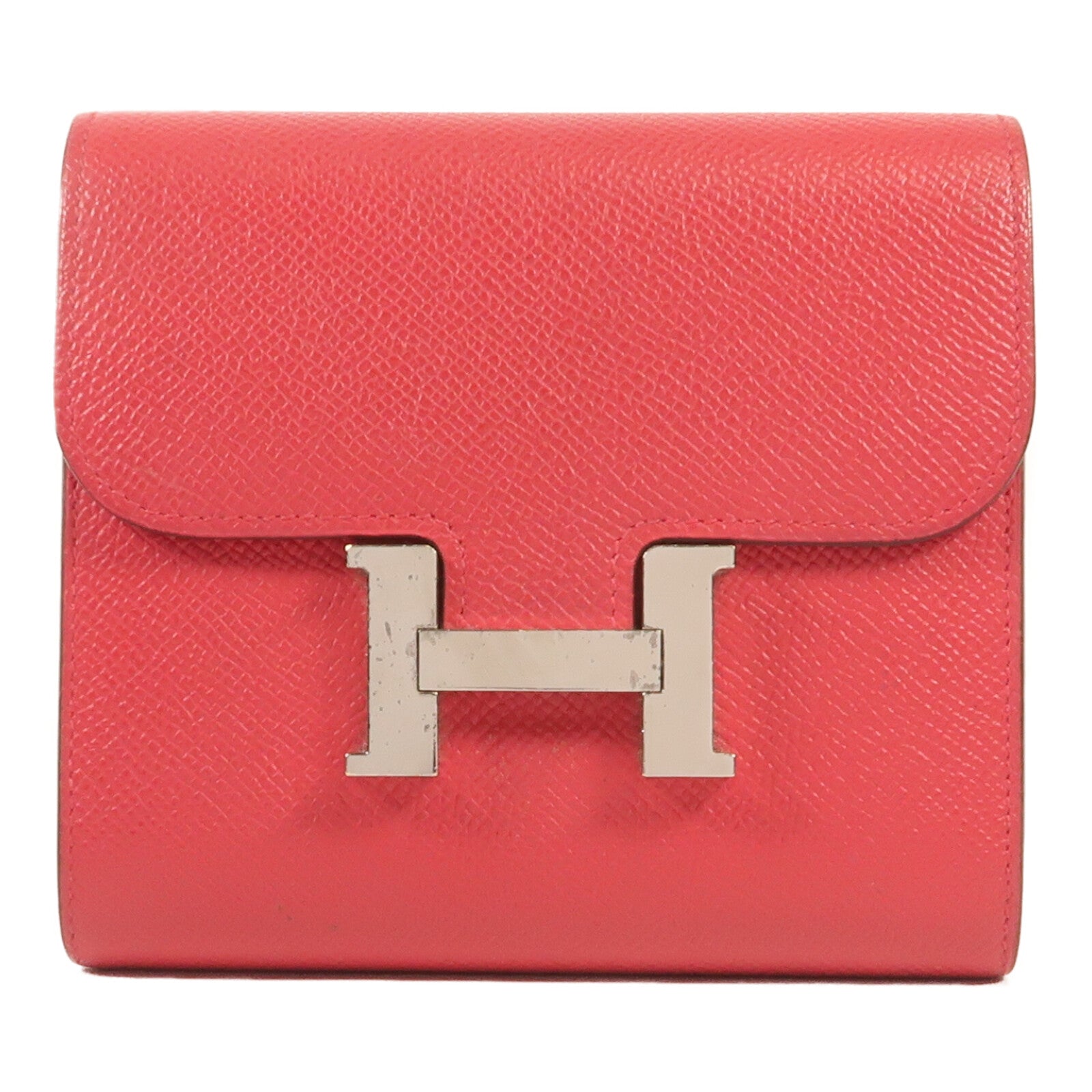 HERMES Epsom皮革Constance Short Wallet銀扣錢包Red