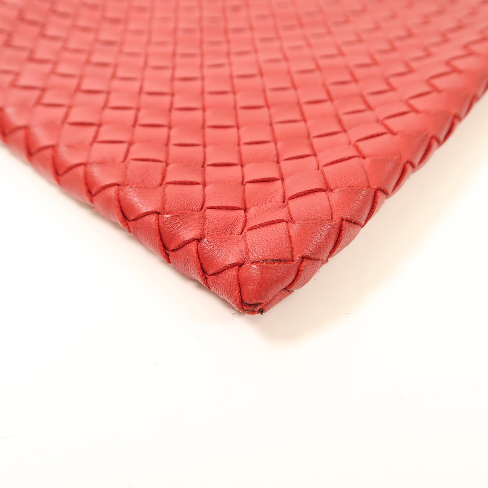 BOTTEGA VENETA BV GHW Pouch Clutch Bag Lambskin Leather Red