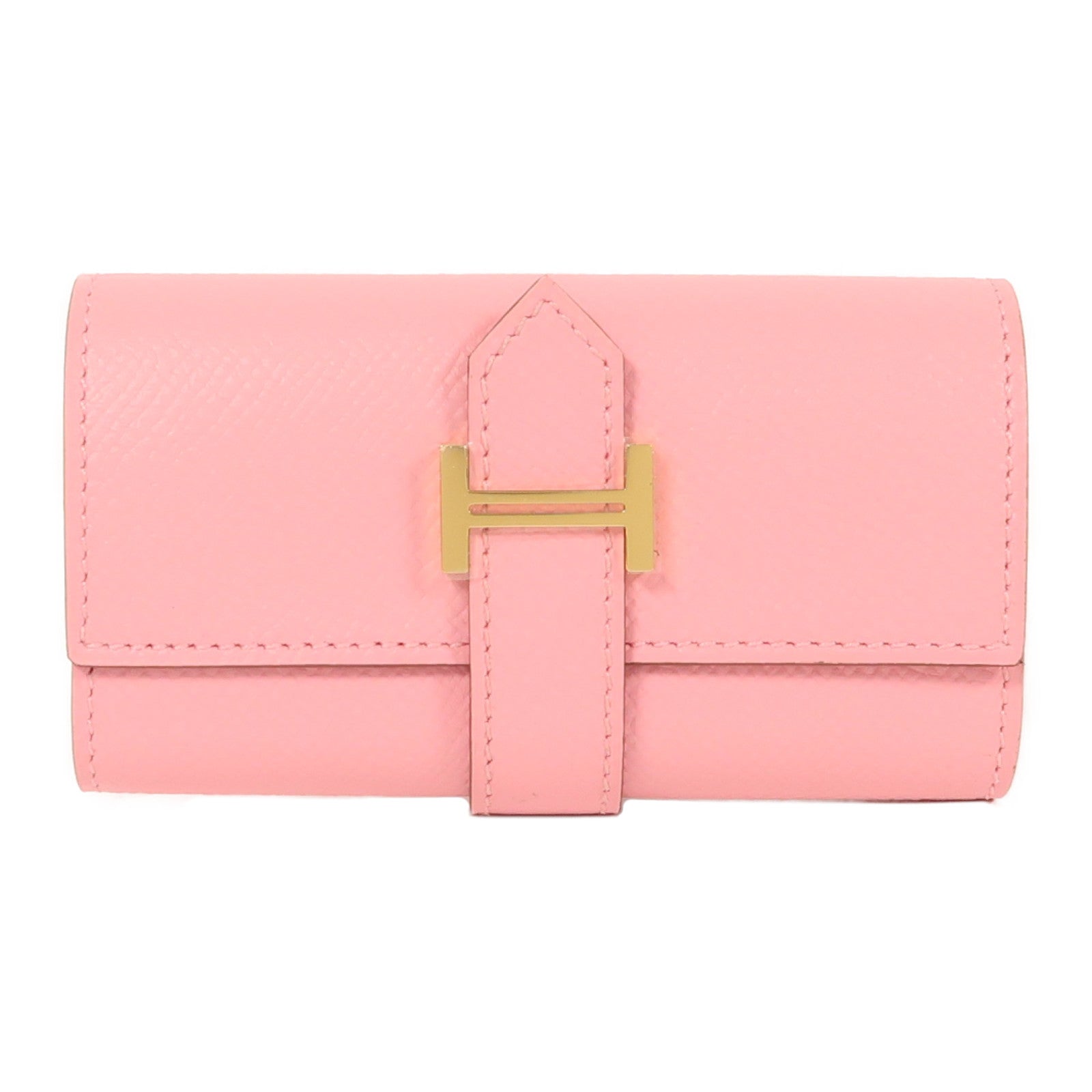 HERMES Epsom皮革Bearn Key Ring金扣鎖匙包Rose Sakura粉紅色
