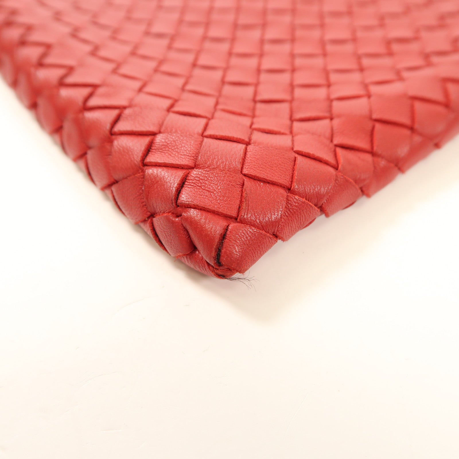 BOTTEGA VENETA BV GHW Pouch Clutch Bag Lambskin Leather Red